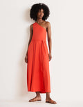 Robe midi asymétrique en jersey-Rouge cerise