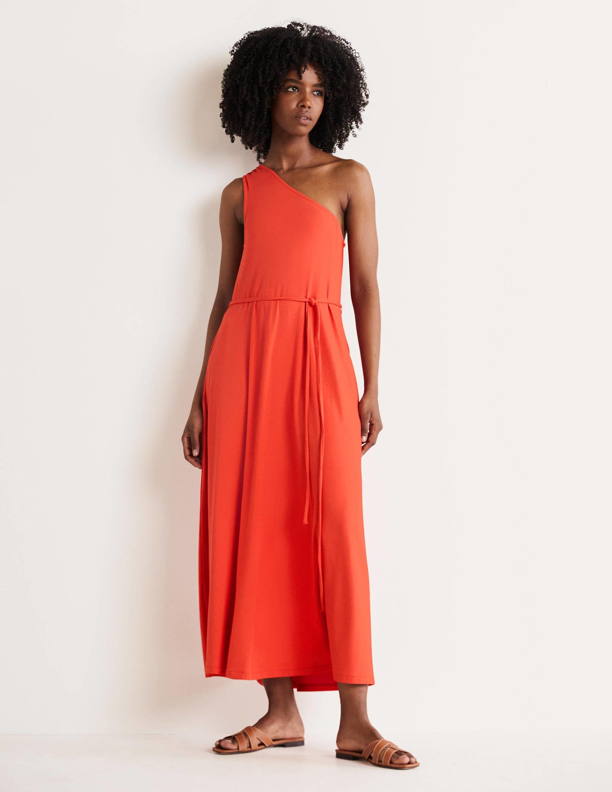 Robe midi asymétrique en jersey-Rouge cerise-1