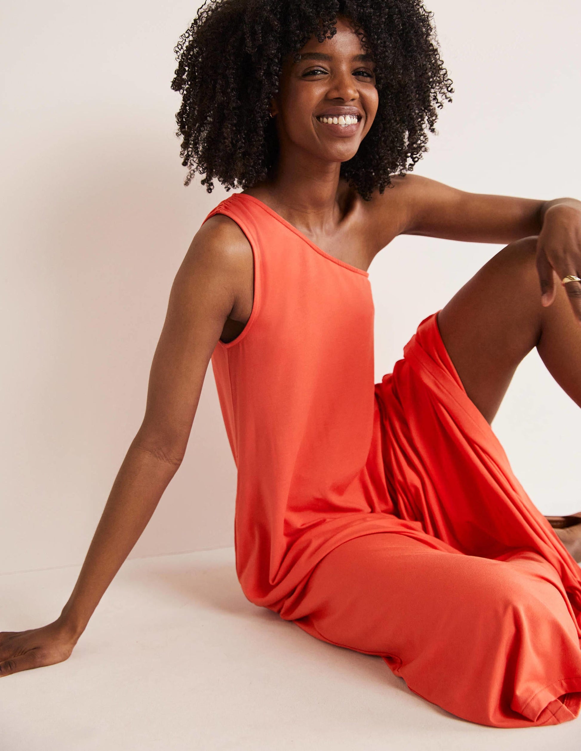 Robe midi asymétrique en jersey-Rouge cerise-3