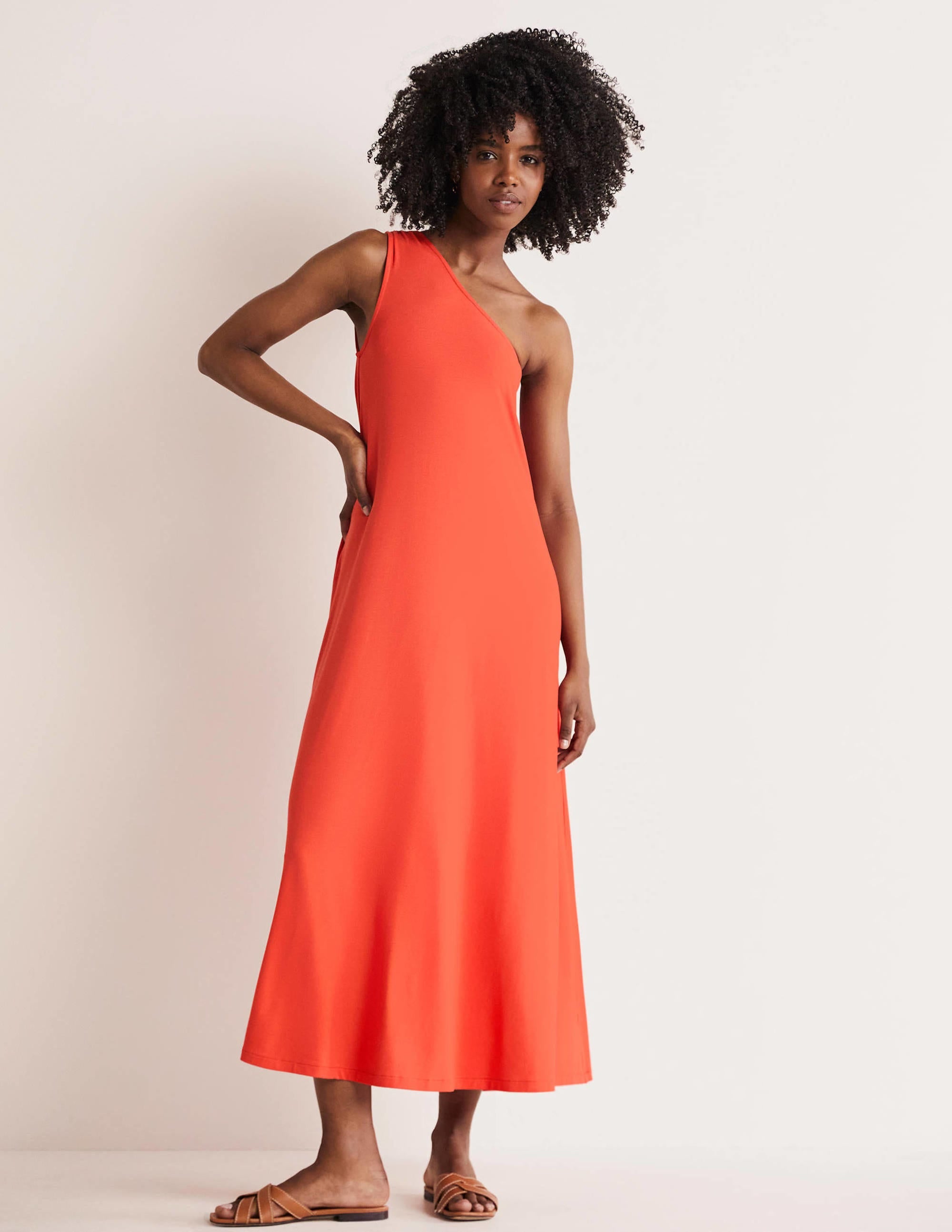 Robe midi asymétrique en jersey-Rouge cerise - Image 4