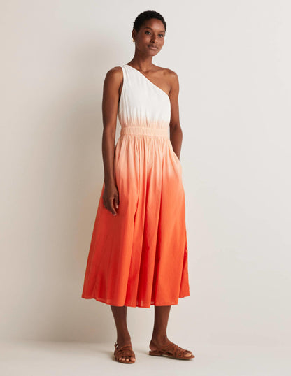 Midikleid mit einer Schulter-Feuerwerkskörperrot, Dip-Dye