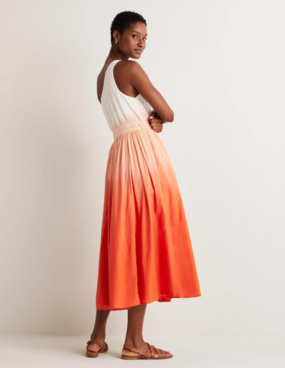Midikleid mit einer Schulter-Feuerwerkskörperrot, Dip-Dye