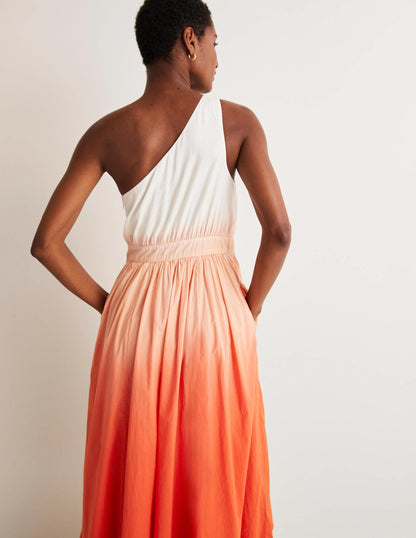 Midikleid mit einer Schulter-Feuerwerkskörperrot, Dip-Dye