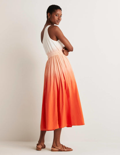 Midikleid mit einer Schulter-Feuerwerkskörperrot, Dip-Dye