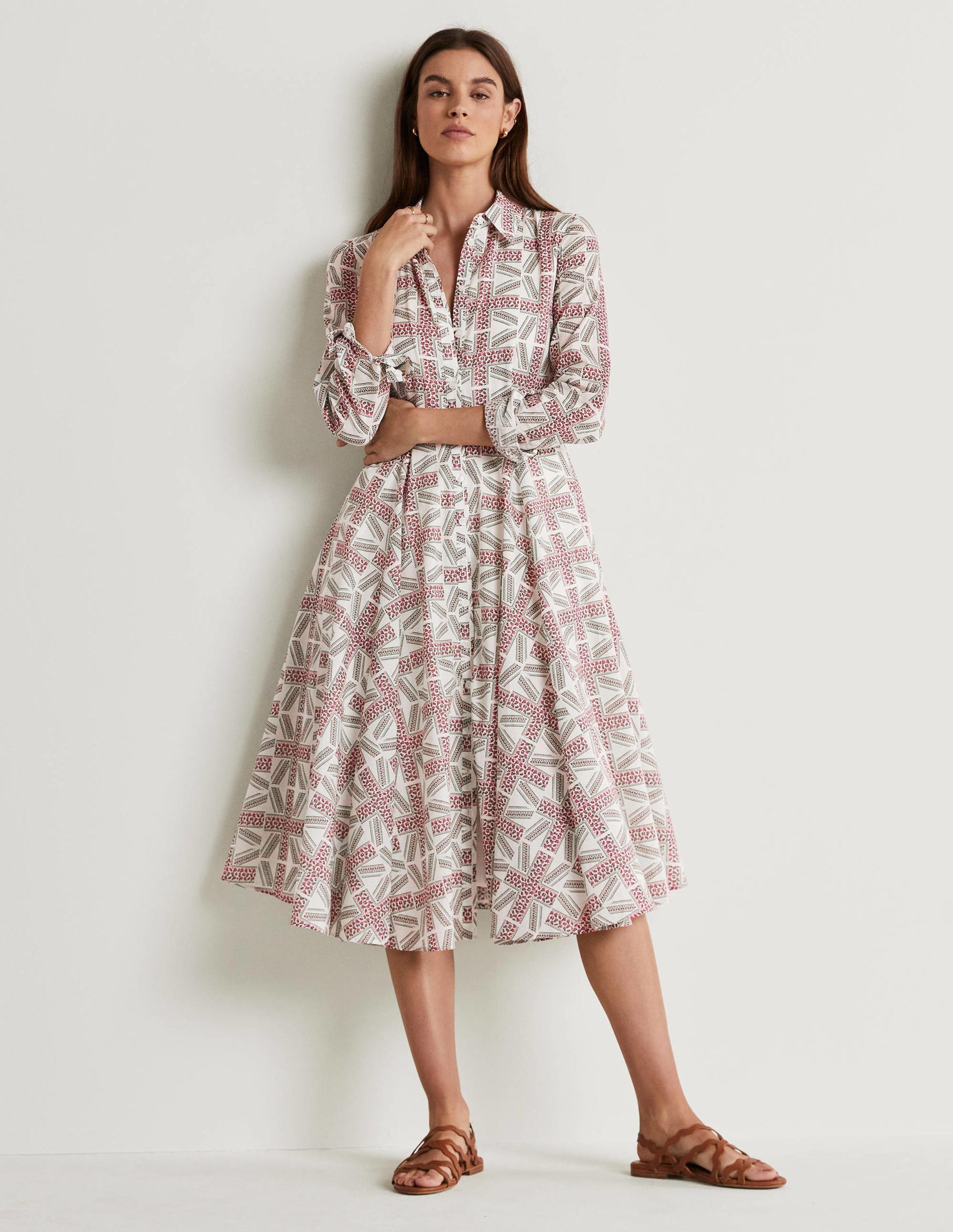 Jubilee Midi Shirt Dress-Ivory, Regal Bloom-6