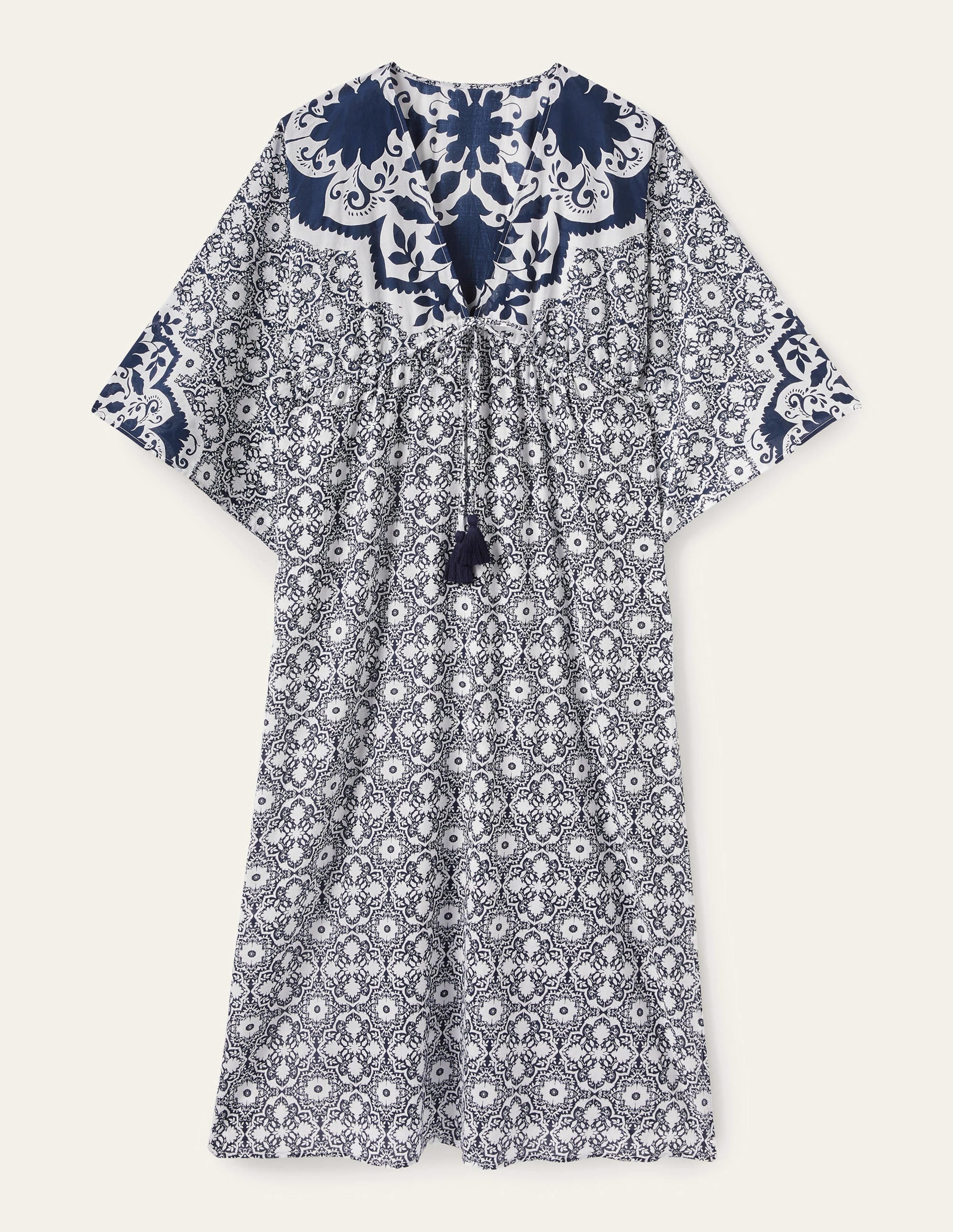 Robe-caftan longue coupe empire-Bleu marine, motif Bloomsbury - Image 11