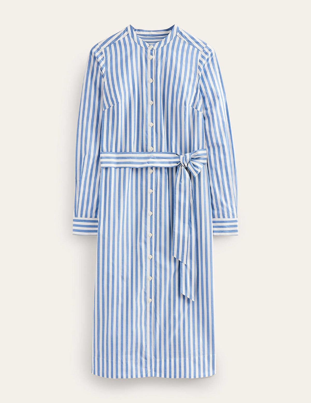 Hemdblusenkleid aus Baumwolle mit Gürtel-Saphirblau/Naturweiß, Gestreift - Image 5