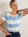 Kurzärmliges Bretonshirt-Graublau/Naturweiß, Gestreift