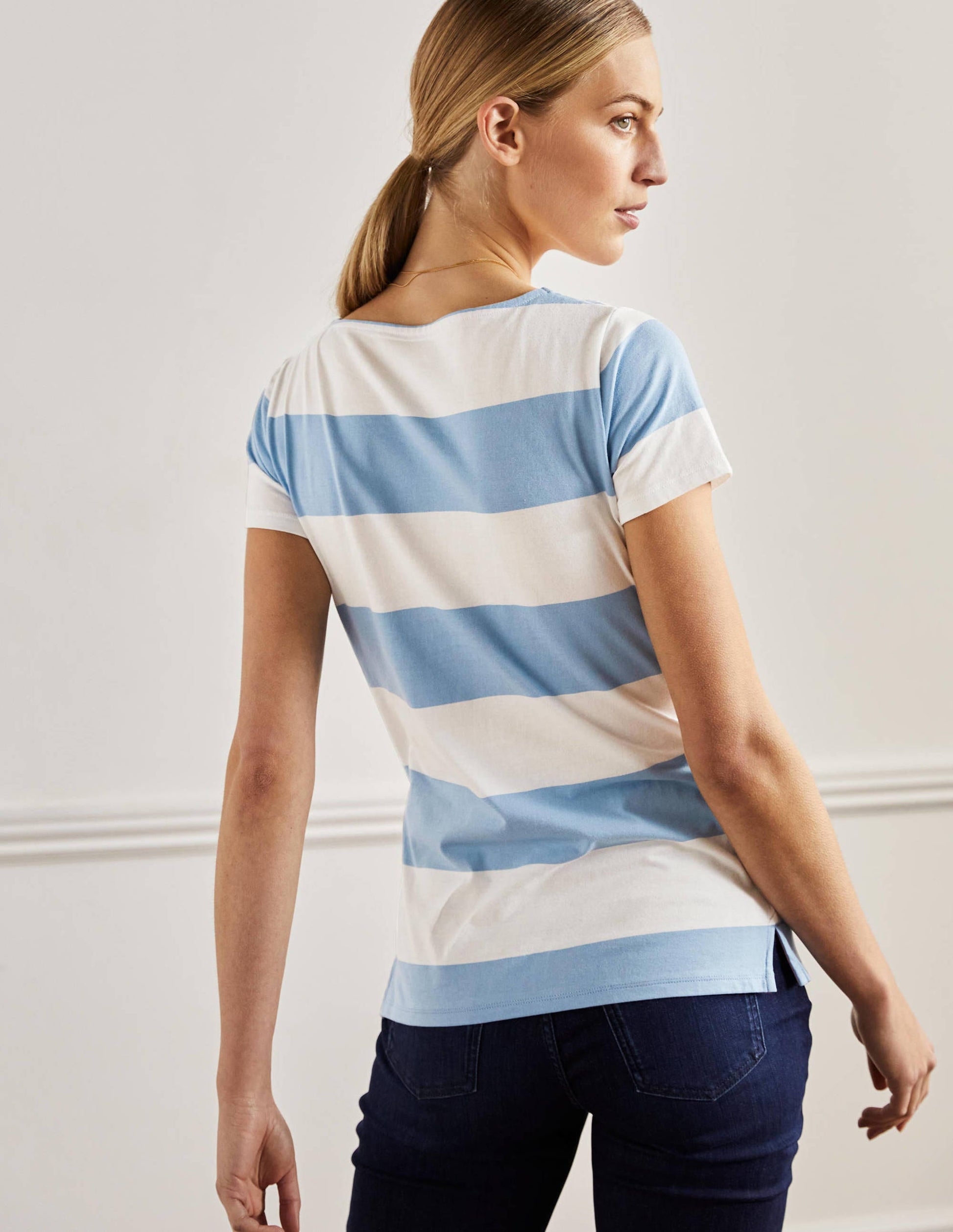 Kurzärmliges Bretonshirt-Graublau/Naturweiß, Gestreift-3