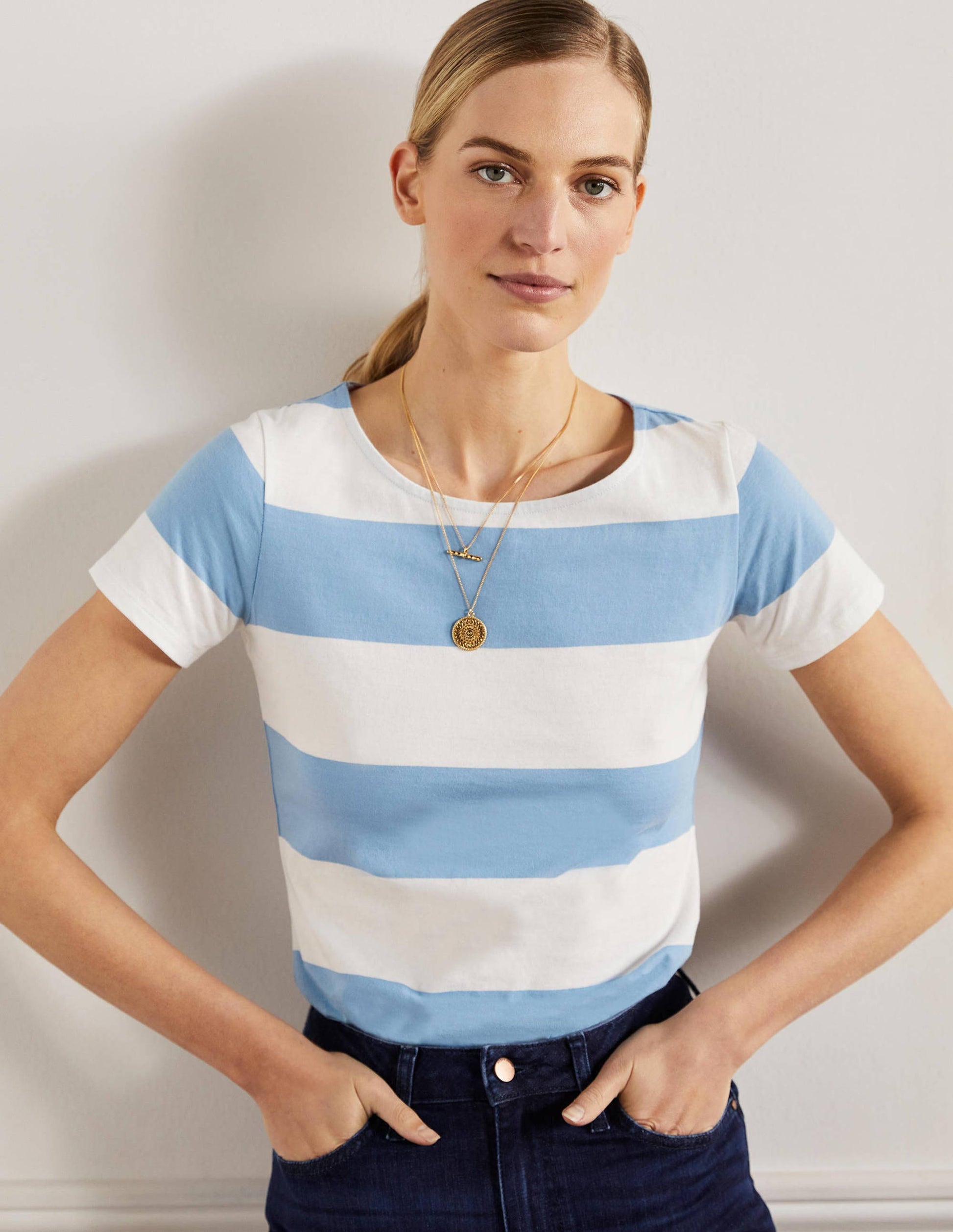 Kurzärmliges Bretonshirt-Graublau/Naturweiß, Gestreift-4