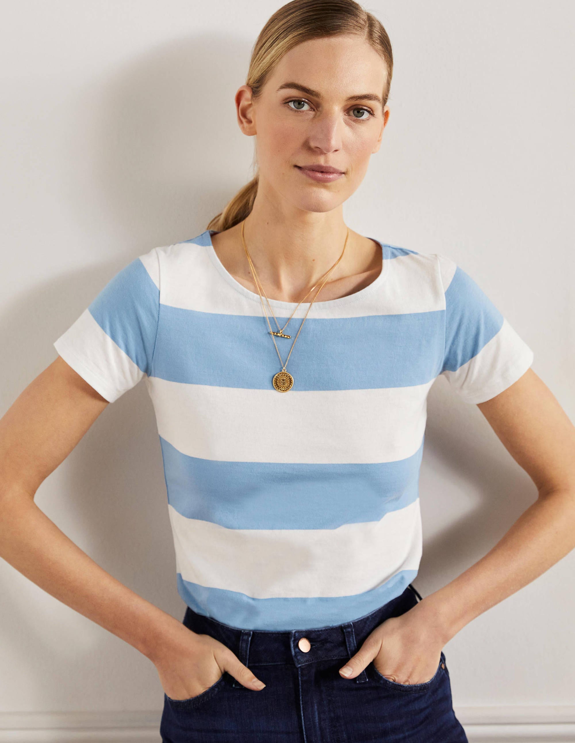 Kurzärmliges Bretonshirt-Graublau/Naturweiß, Gestreift - Image 4