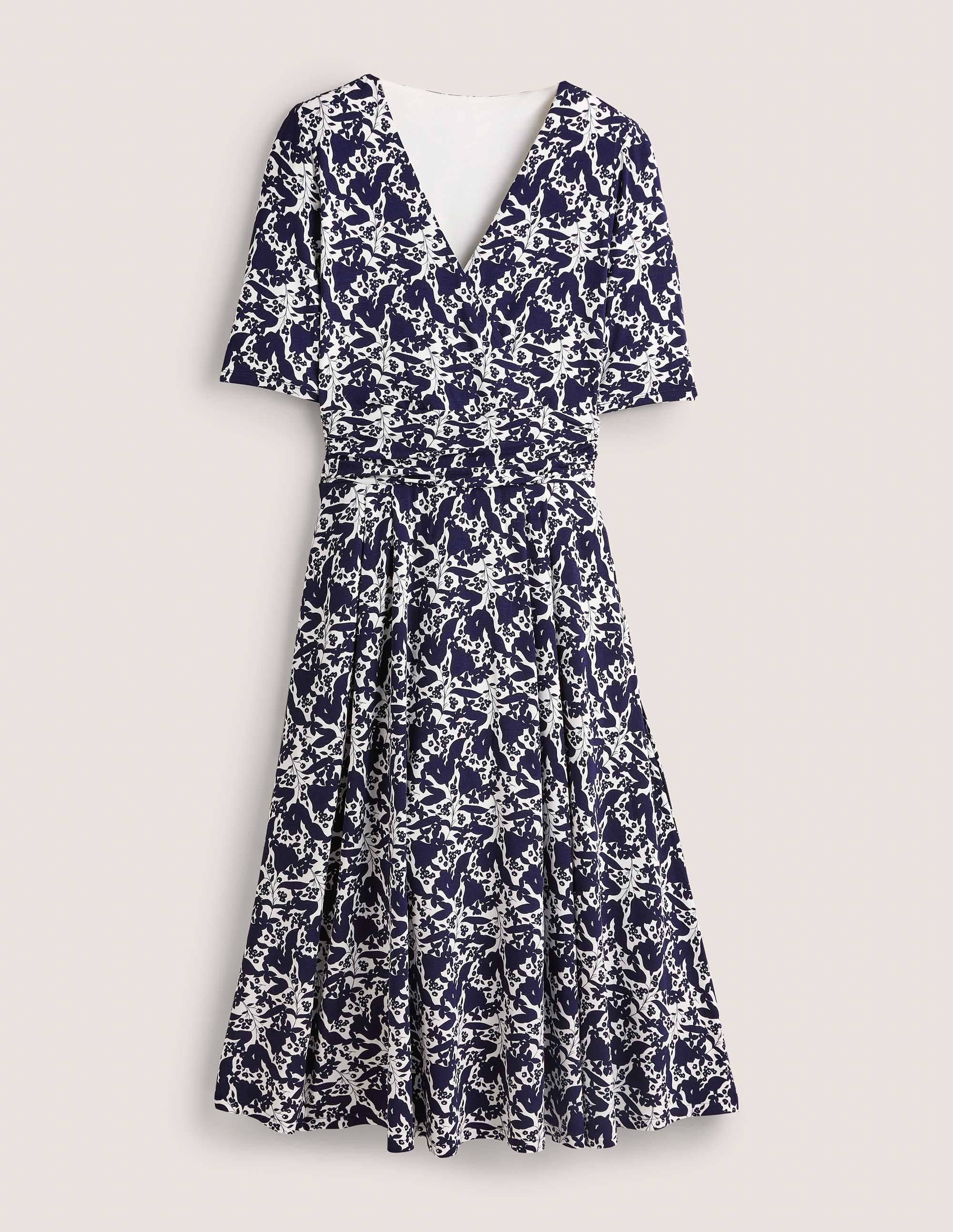 Midikleid aus Jersey mit geraffter Taille-Französisches Navy, Tulpenmuster - Image 6