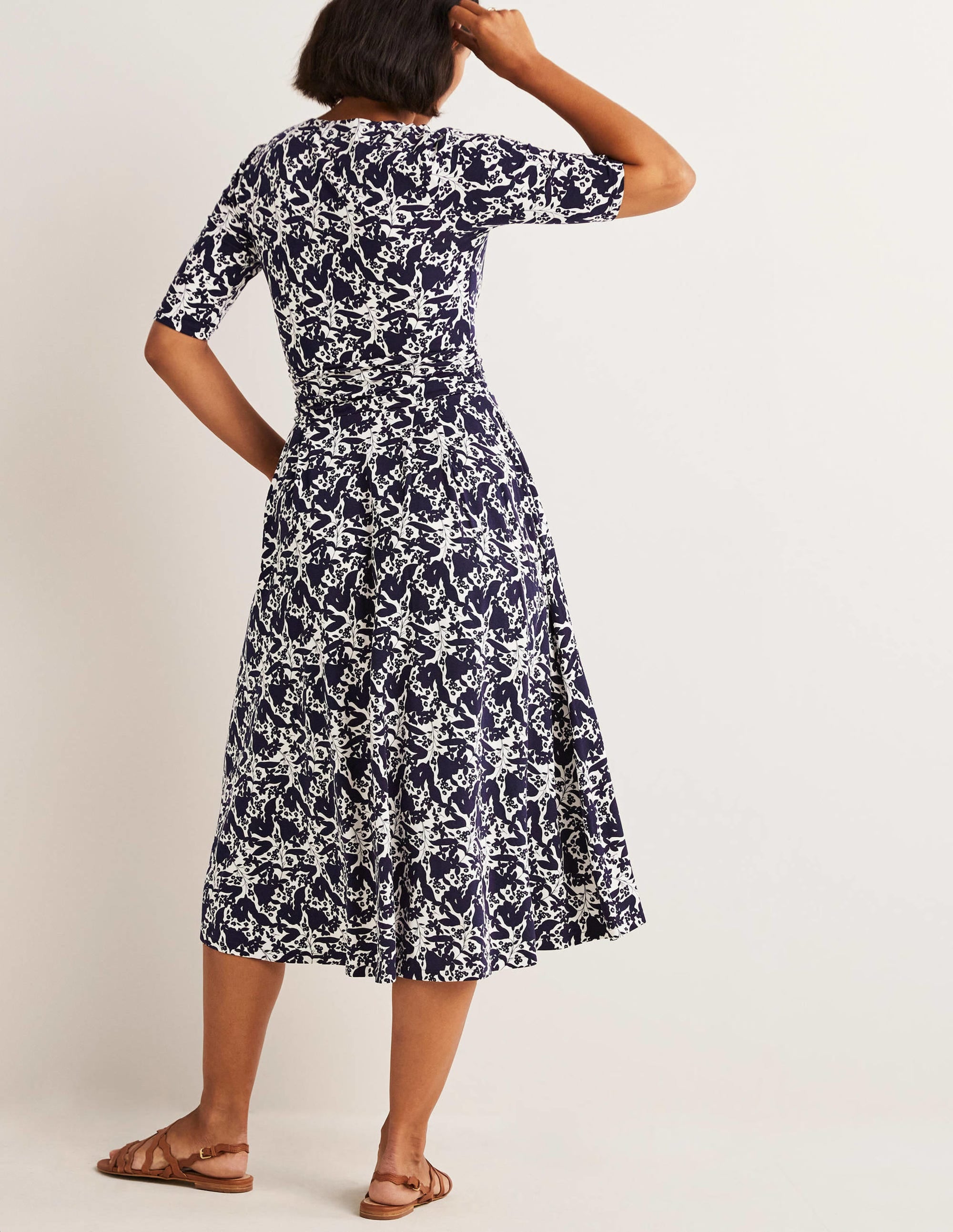 Midikleid aus Jersey mit geraffter Taille-Französisches Navy, Tulpenmuster - Image 3