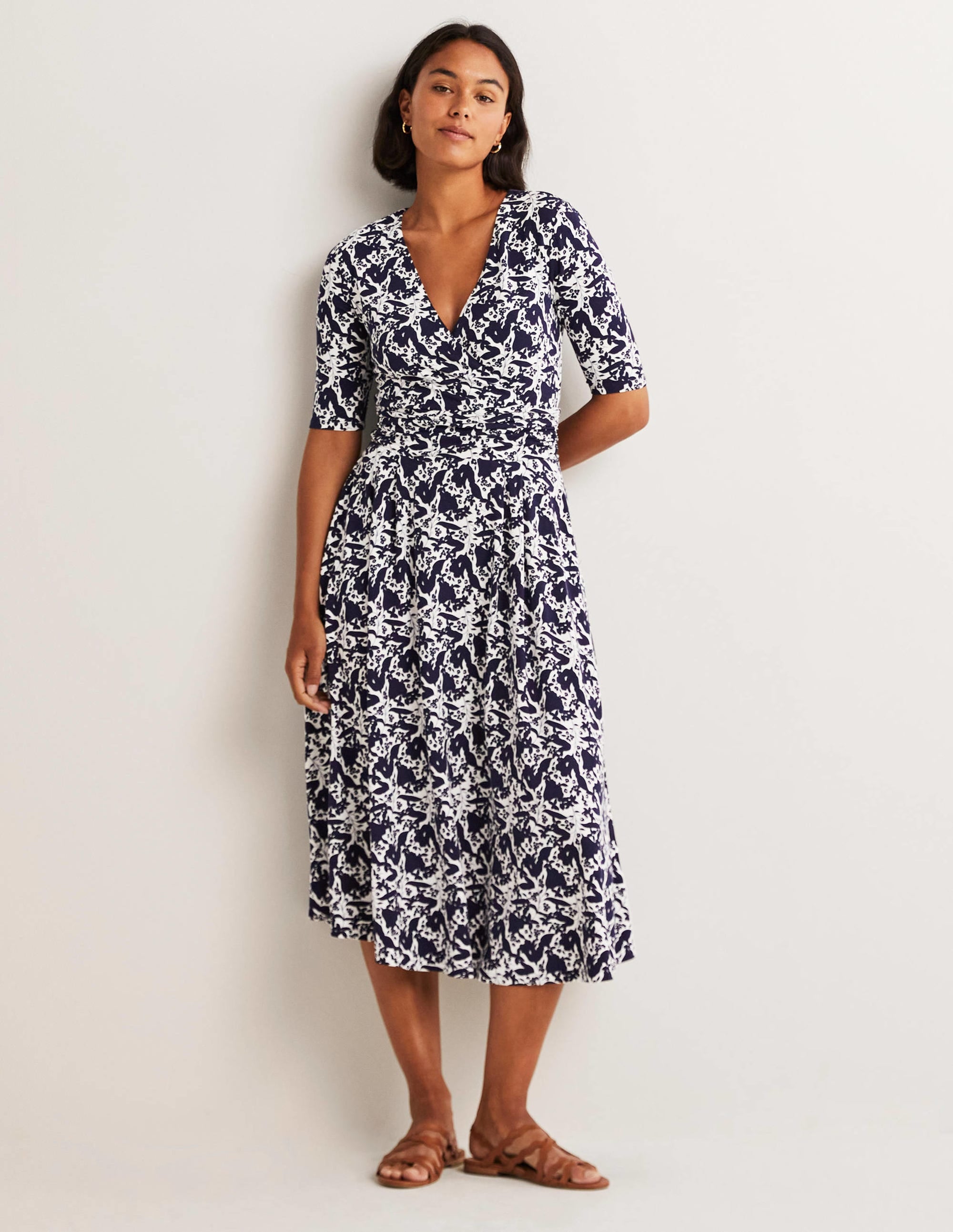 Midikleid aus Jersey mit geraffter Taille-Französisches Navy, Tulpenmuster - Image 4