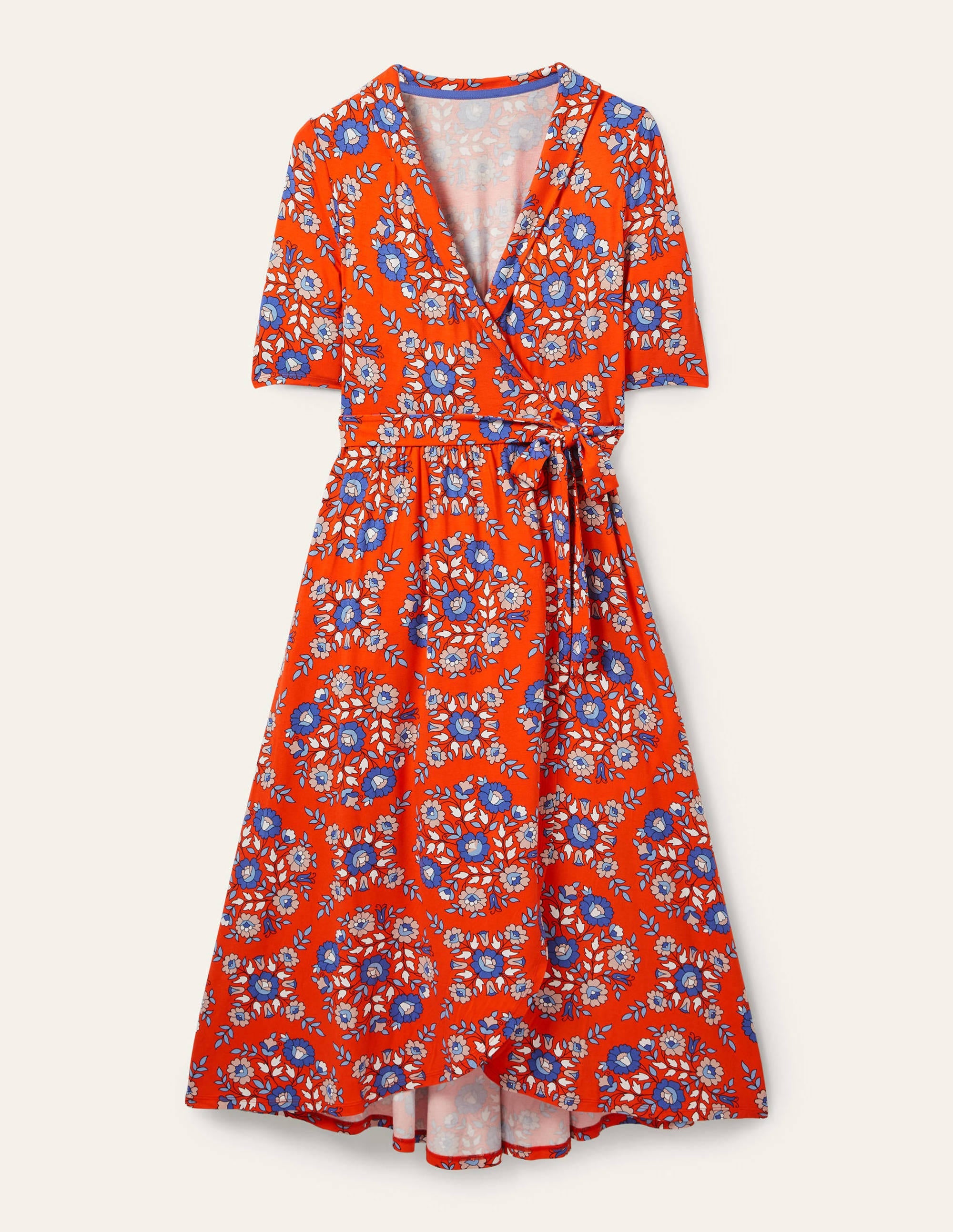 Lavinia Jersey Wrap Dress-Papaya, Wildflower Prairie - Image 6