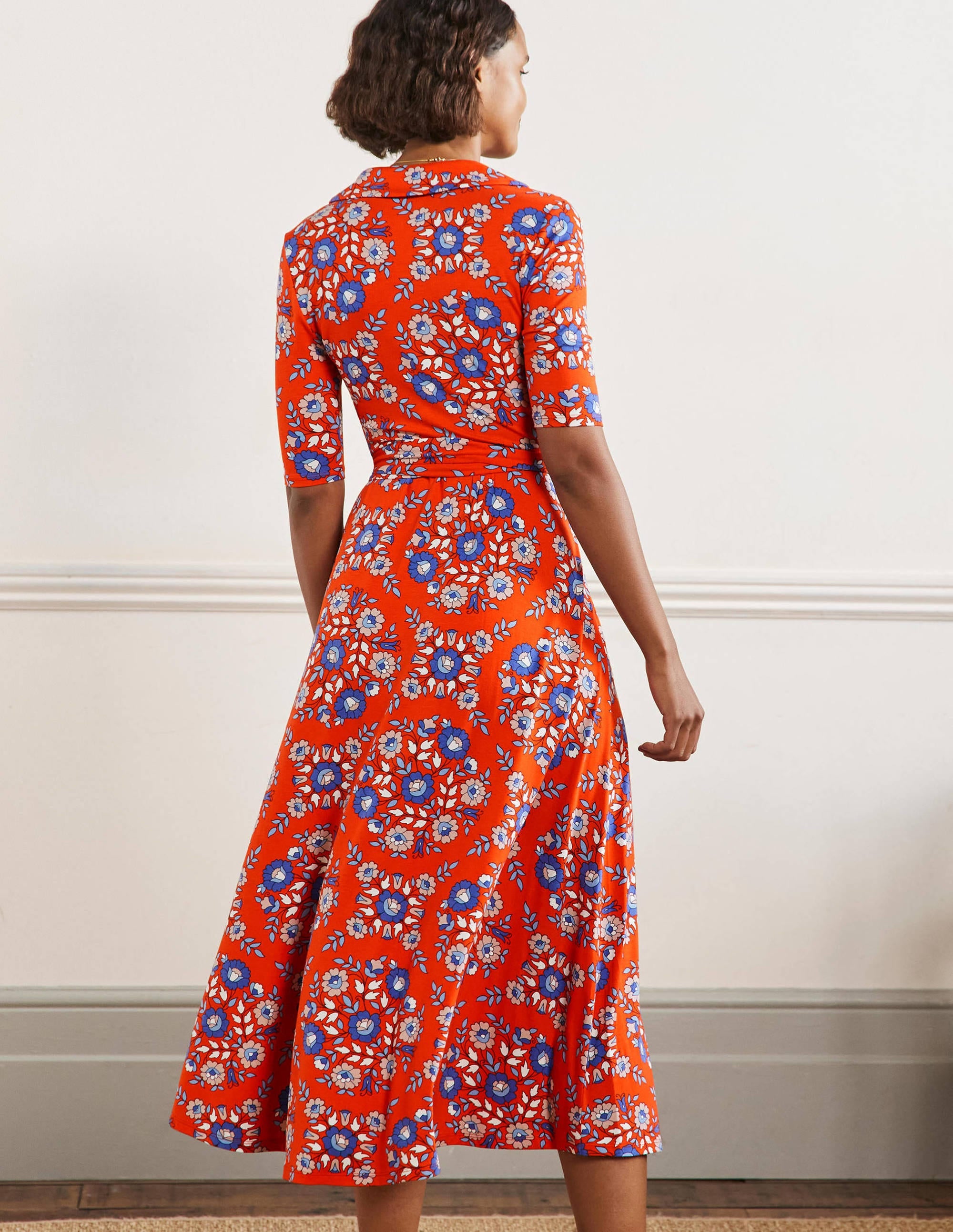 Lavinia Jersey Wrap Dress-Papaya, Wildflower Prairie - Image 3