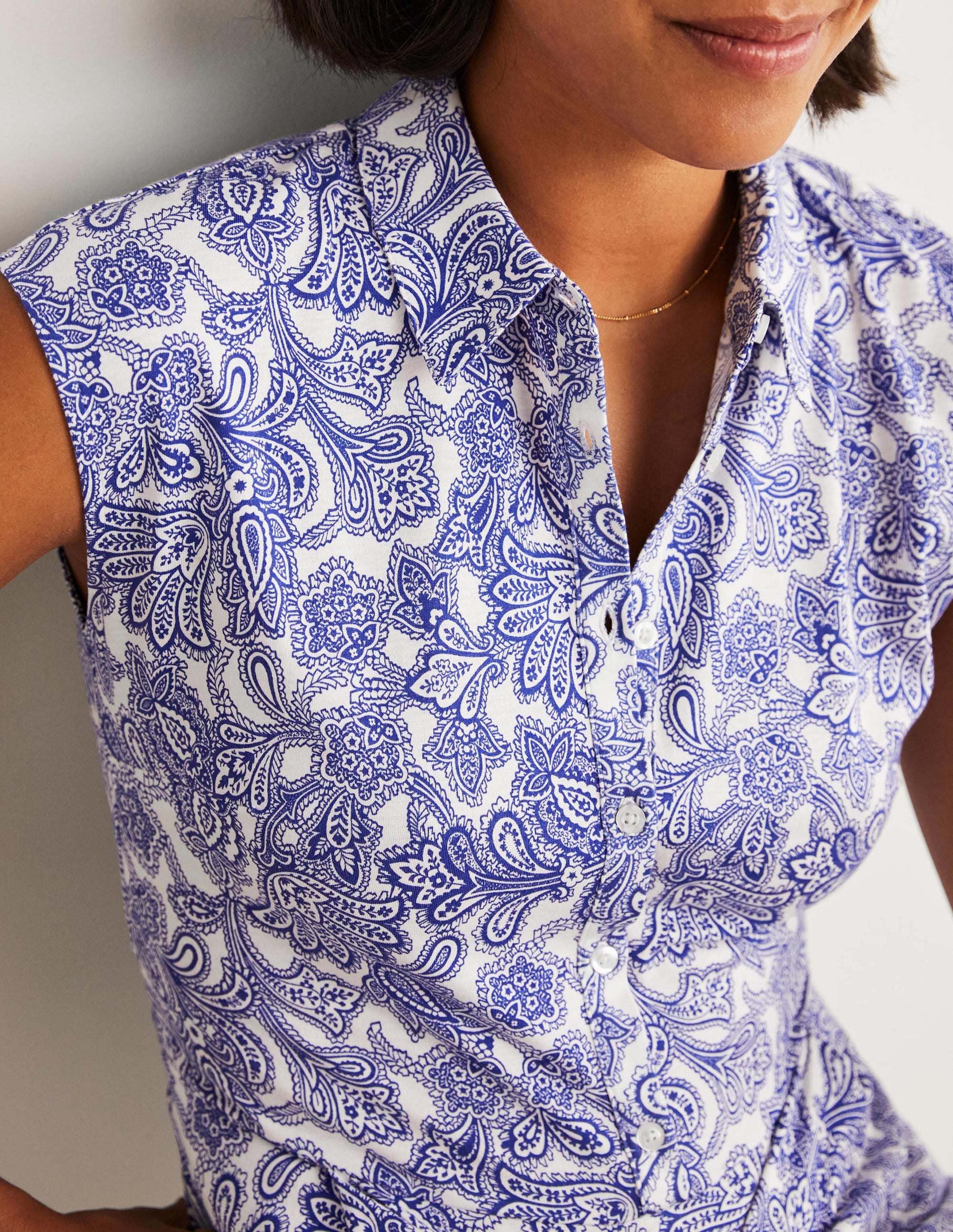 Jersey-Hemdblusenkleid mit Taillengürtel-Meeresblau, Paisley-Knospen - Image 2
