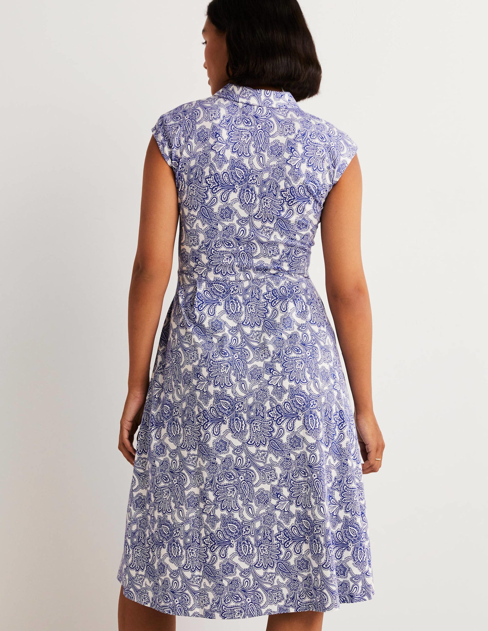 Jersey-Hemdblusenkleid mit Taillengürtel-Meeresblau, Paisley-Knospen-3