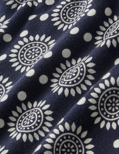 Cotton Crew Knitted Top-French Navy, Sun Geo-5