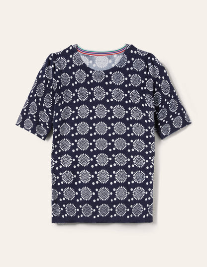 Cotton Crew Knitted Top-French Navy, Sun Geo-6