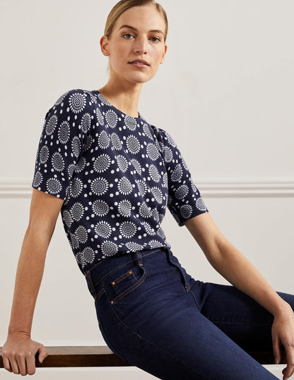Cotton Crew Knitted Top-French Navy, Sun Geo-4