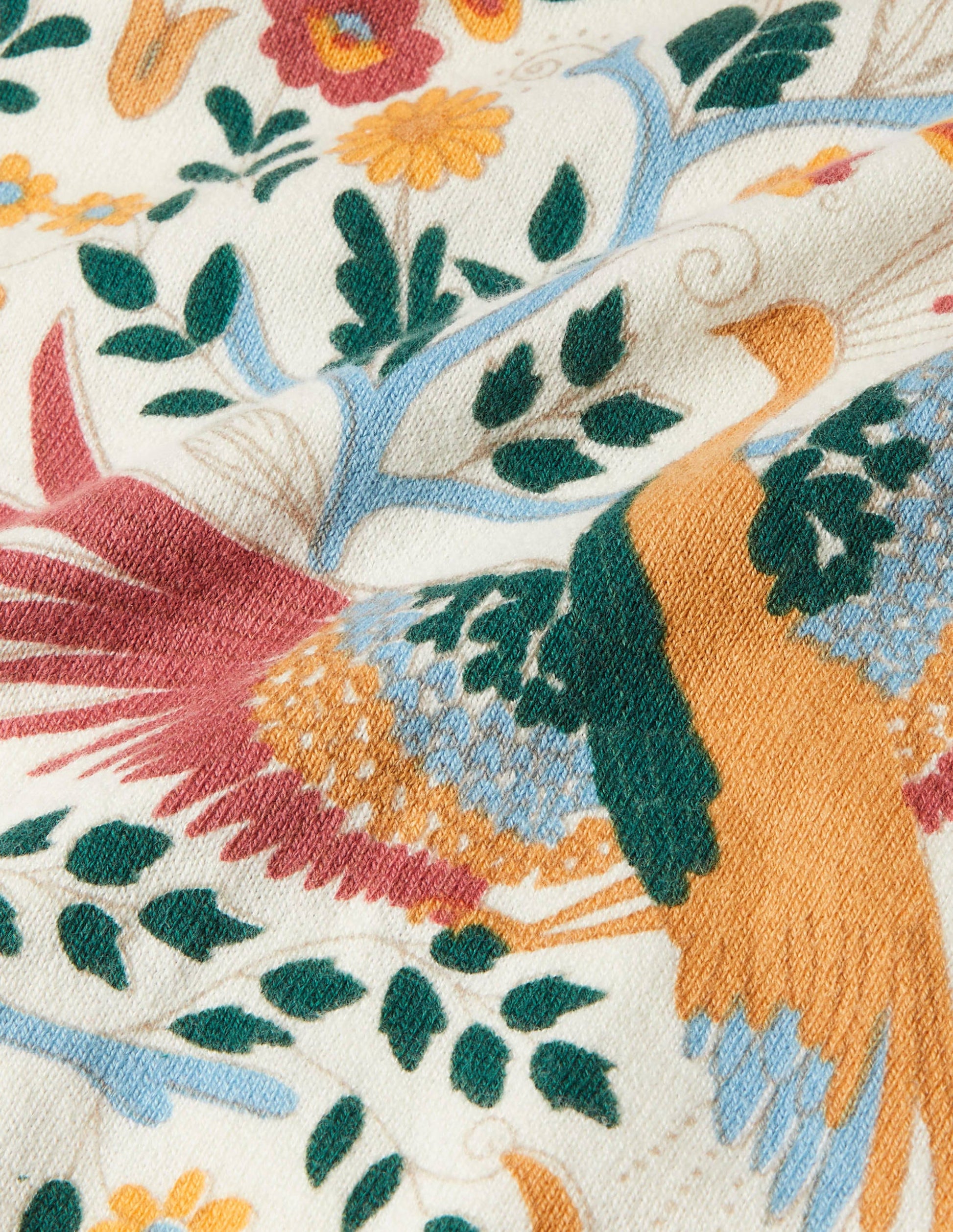 Gemusterter Baumwollpullover-Naturweiß, Bezaubernder Pfau-6