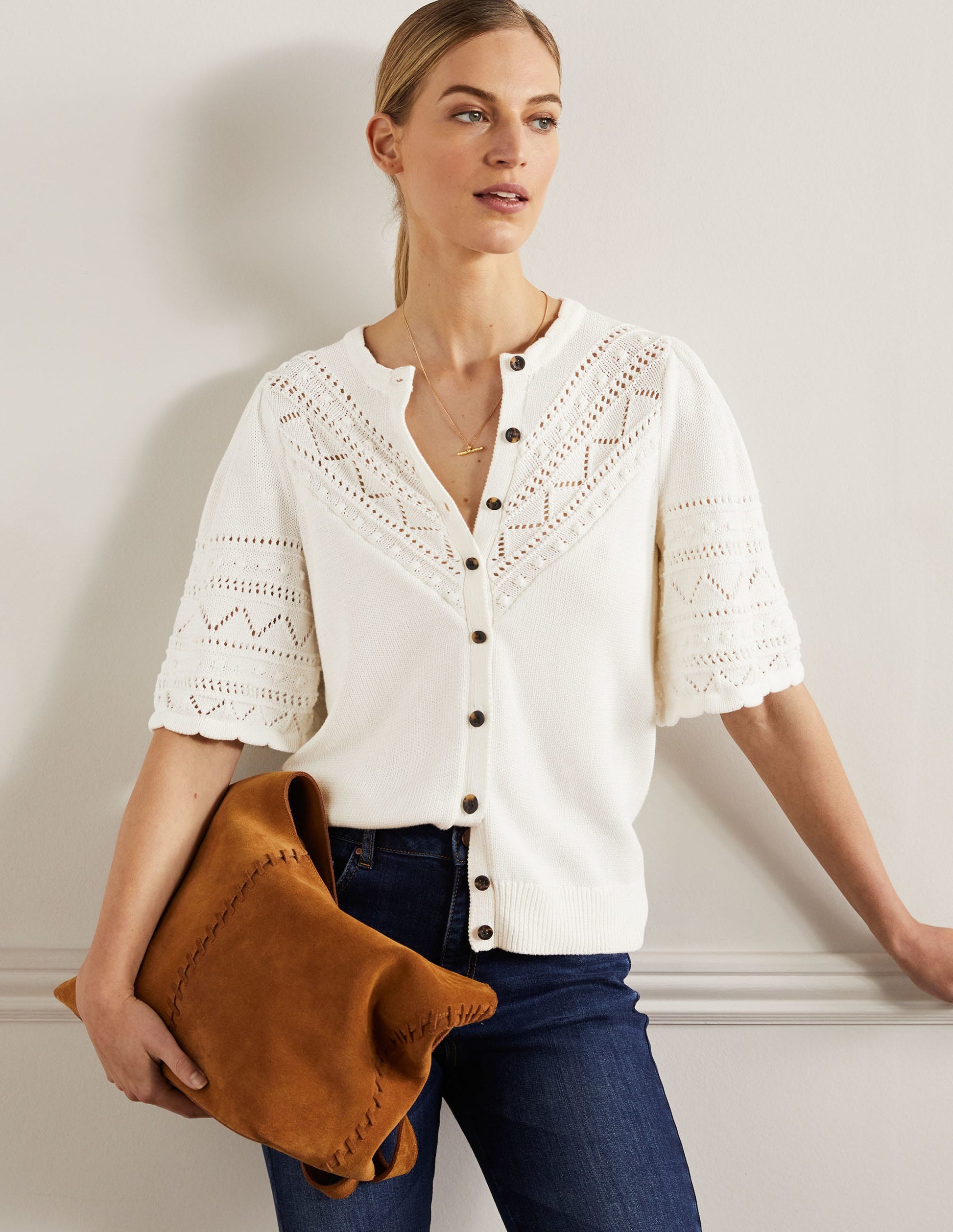 Häkel-Cardigan mit weiten Ärmeln-Naturweiß-1