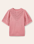 Häkel-Pullover mit weiten Ärmeln-Kirschblütenrosa
