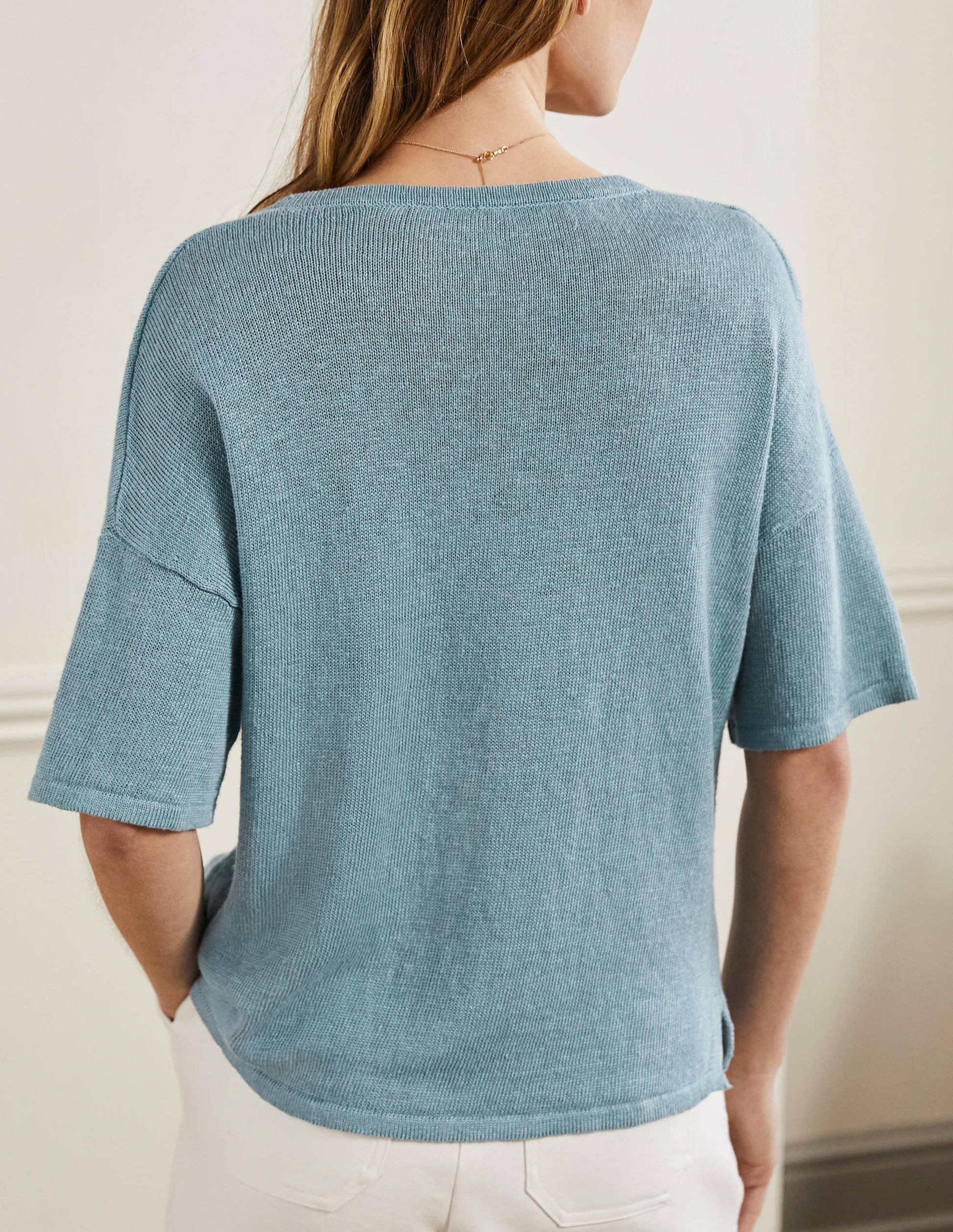 T-shirt col V en lin-Pied d'alouette-3