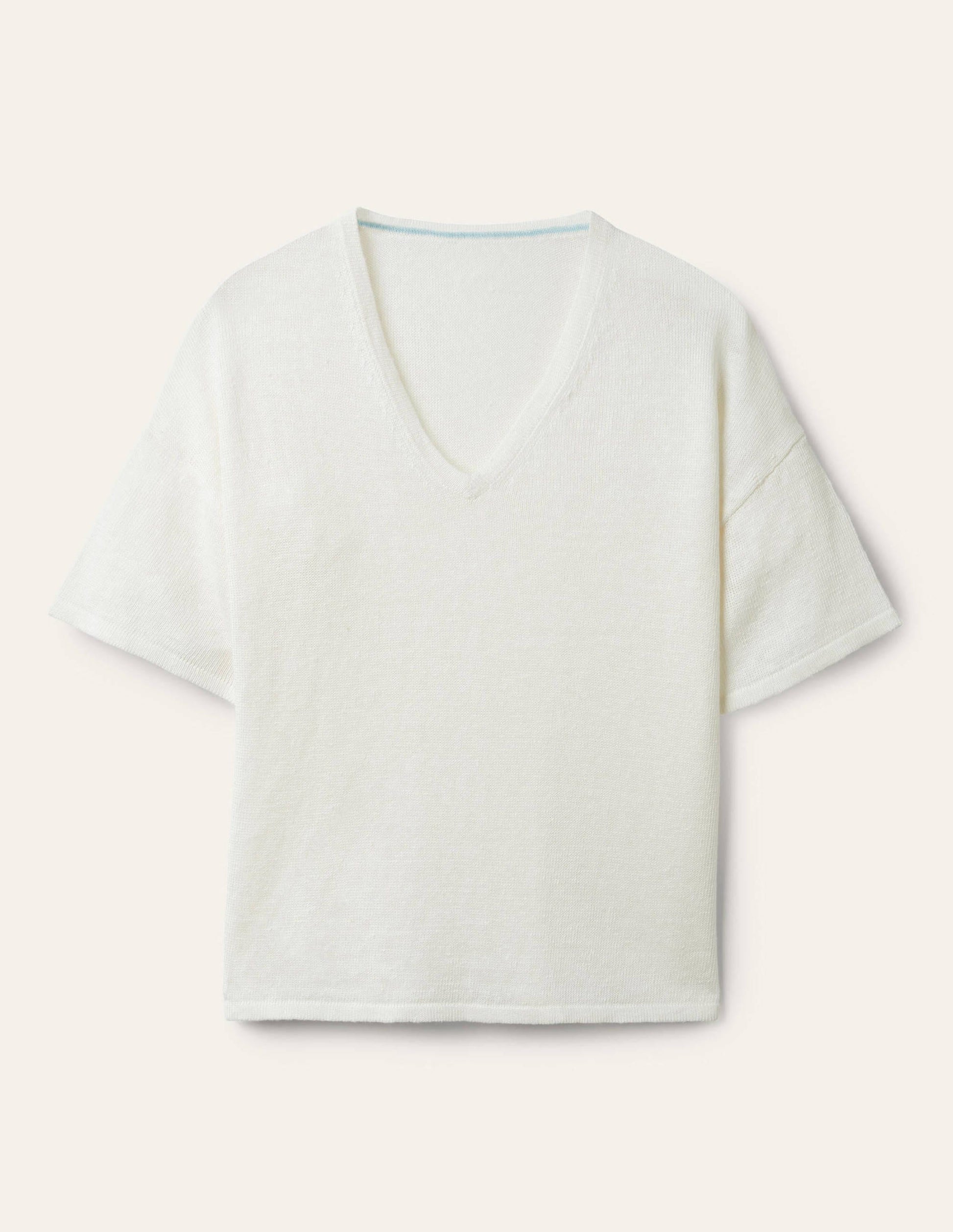 T-shirt col V en lin-Ivoire-6