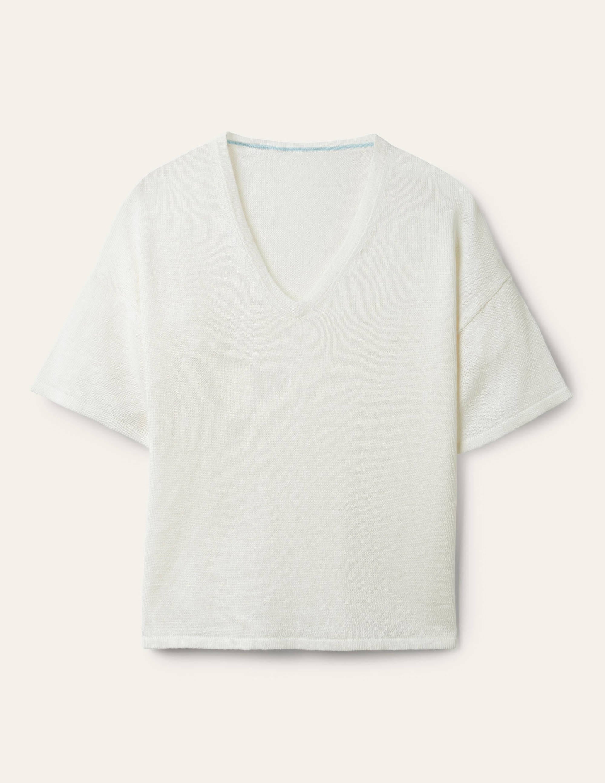 T-shirt col V en lin-Ivoire - Image 6