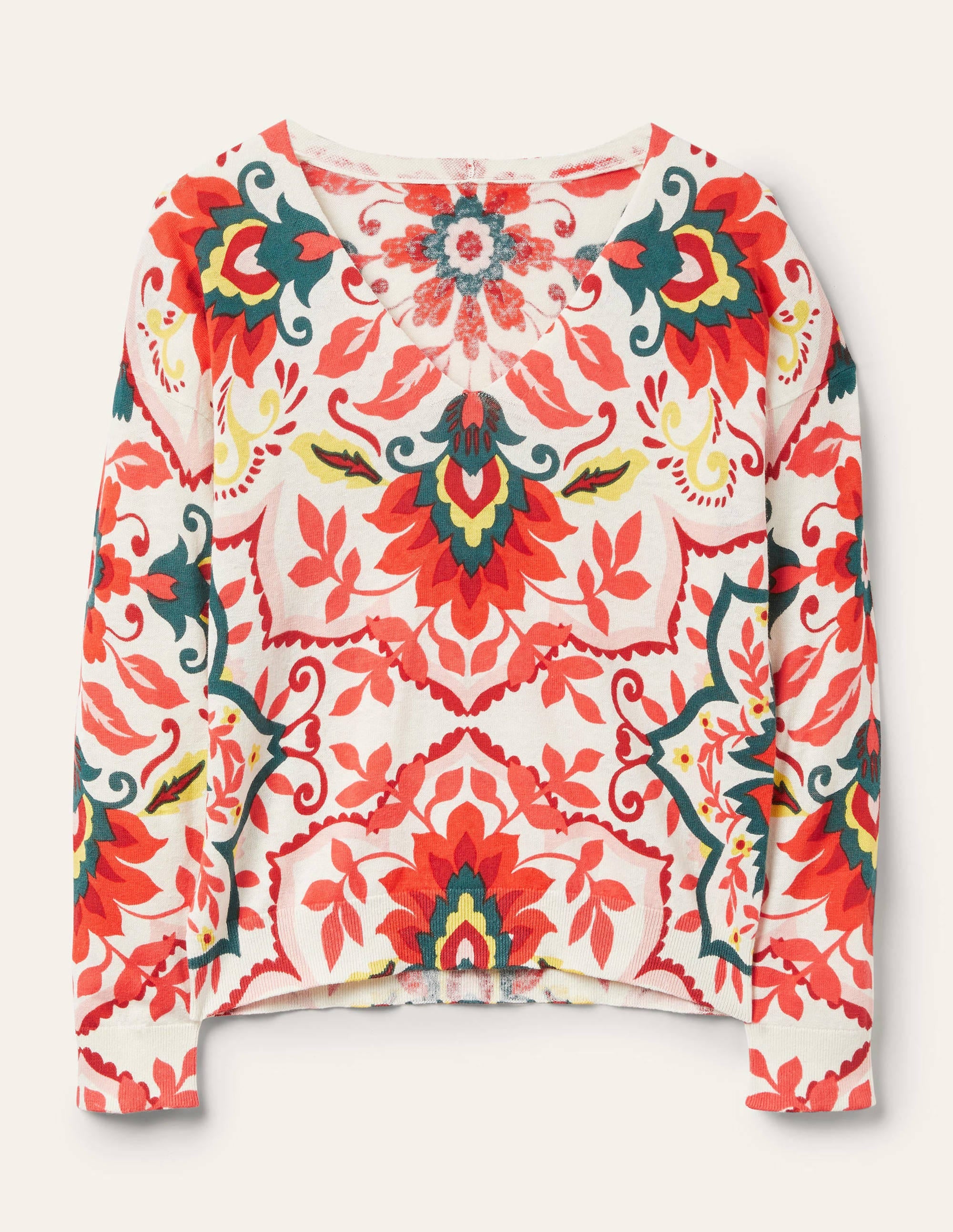 Pull col V imprimé décontracté-Multi, motif Moroccan Bloom - Image 6