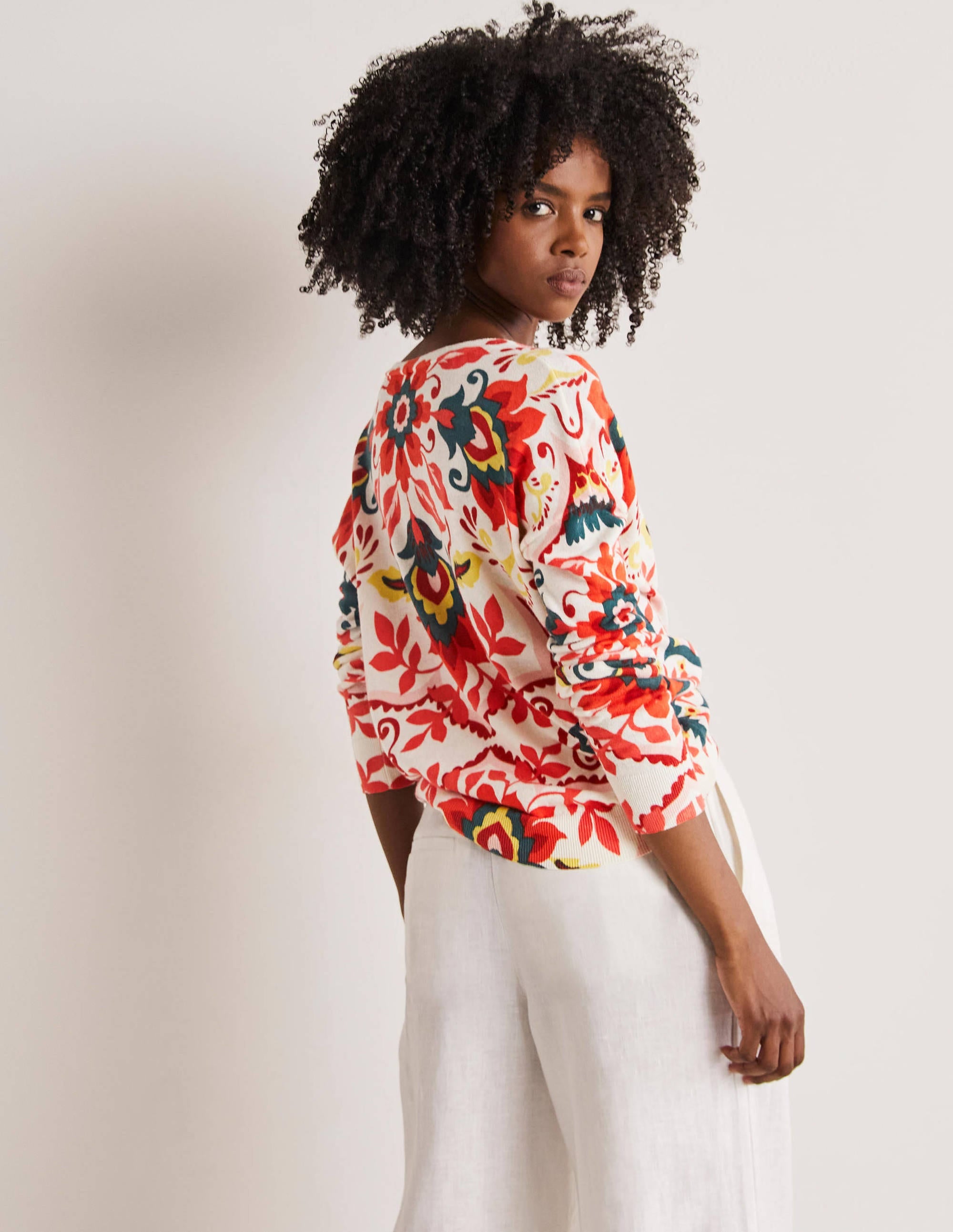 Pull col V imprimé décontracté-Multi, motif Moroccan Bloom - Image 3