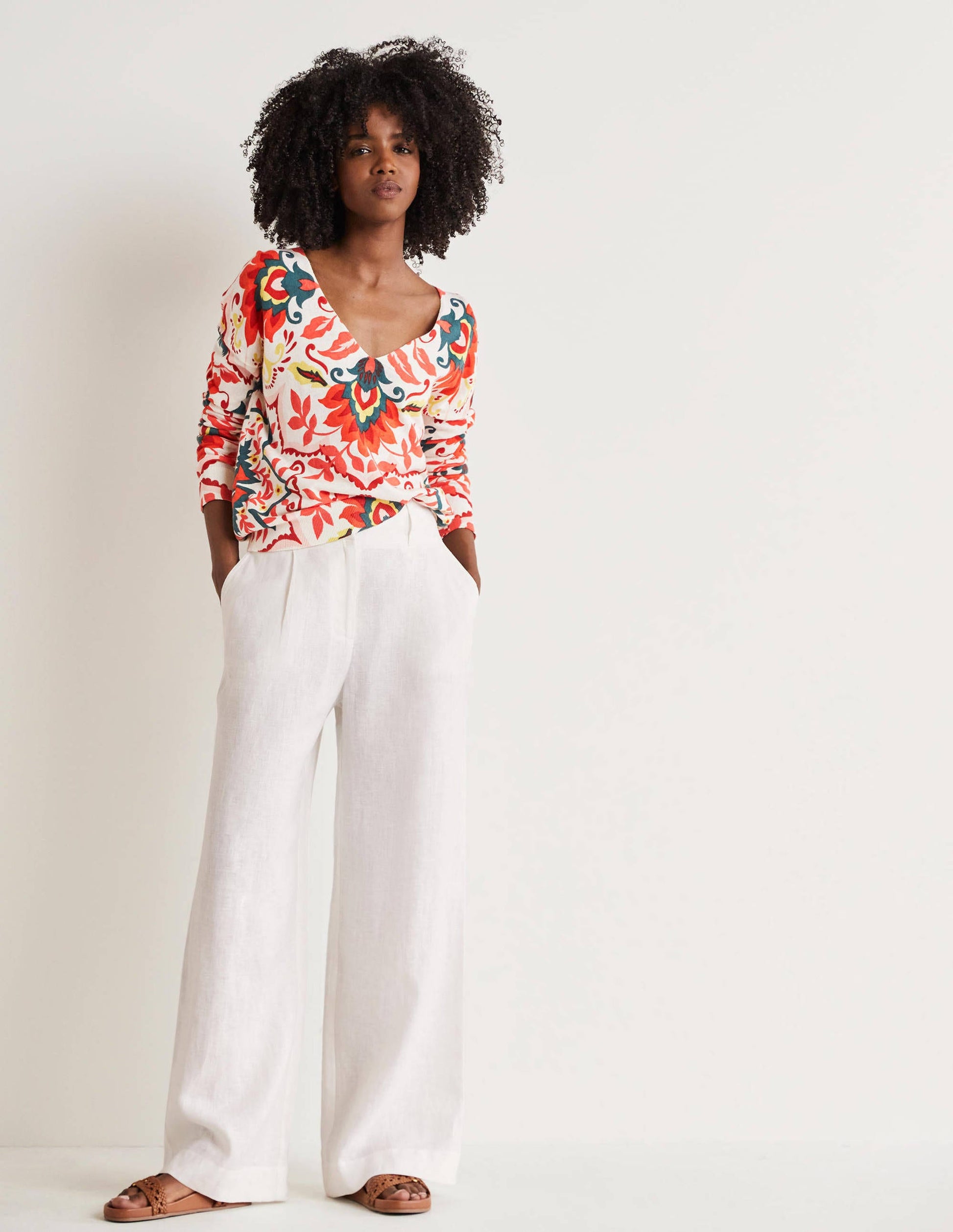 Pull col V imprimé décontracté-Multi, motif Moroccan Bloom-4