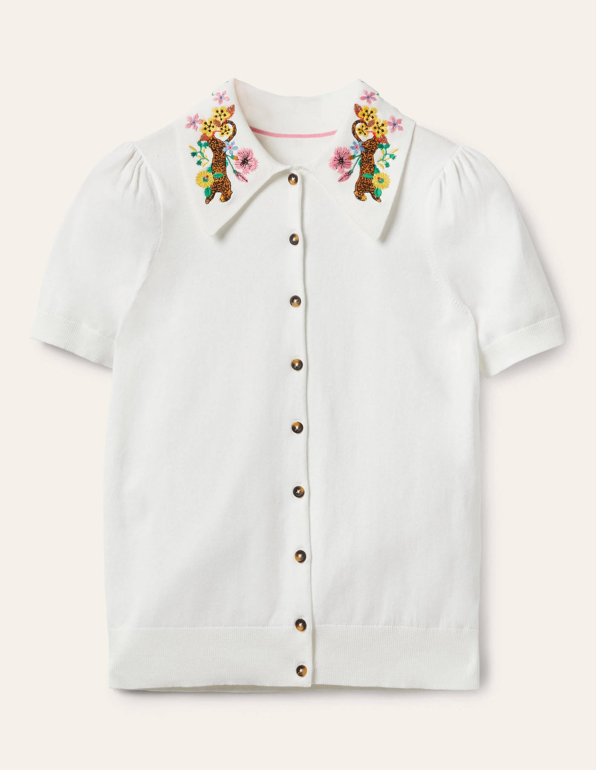 Cardigan mit besticktem Kragen-Naturweiß - Image 6
