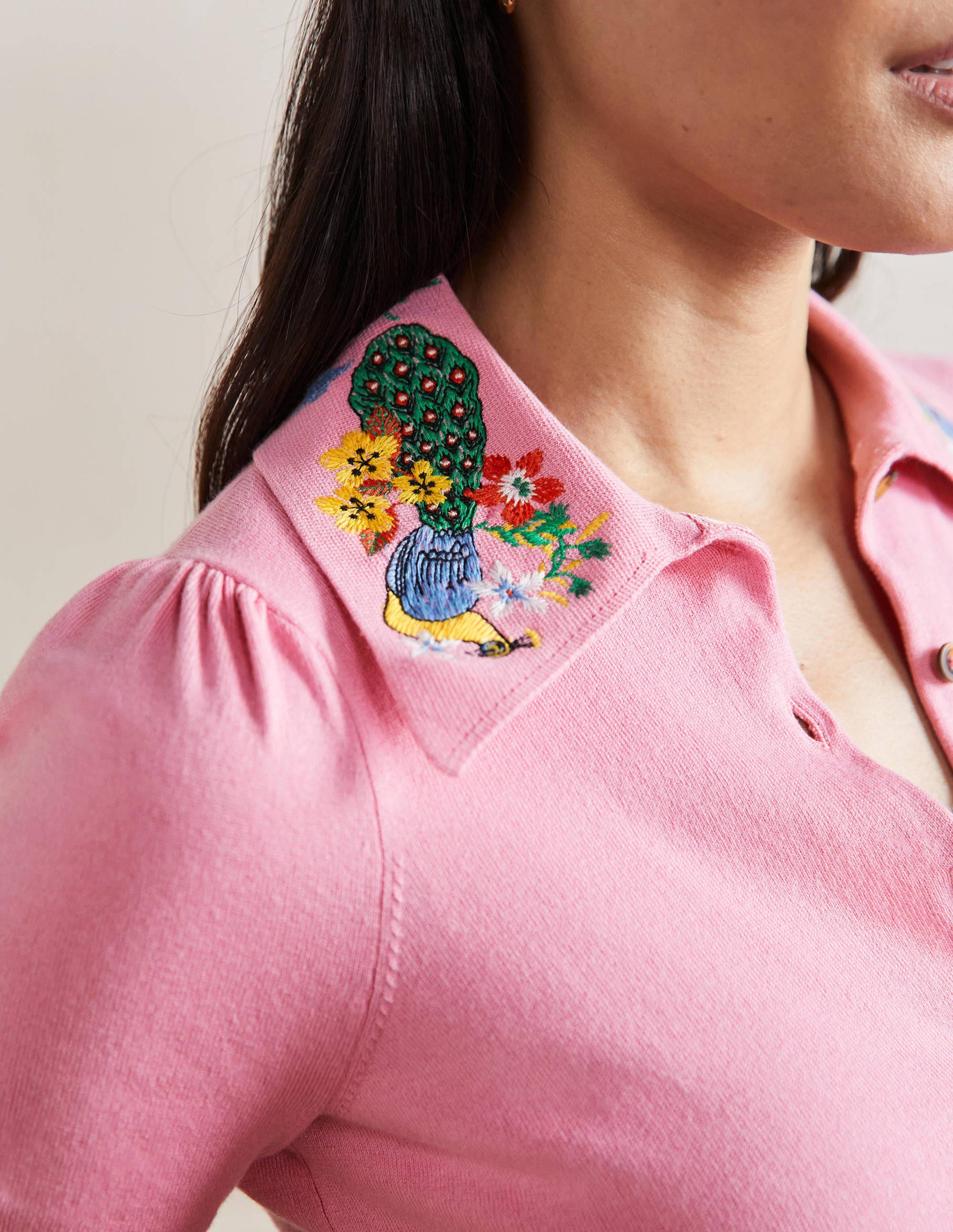 Cardigan mit besticktem Kragen-Blümchenrosa - Image 2