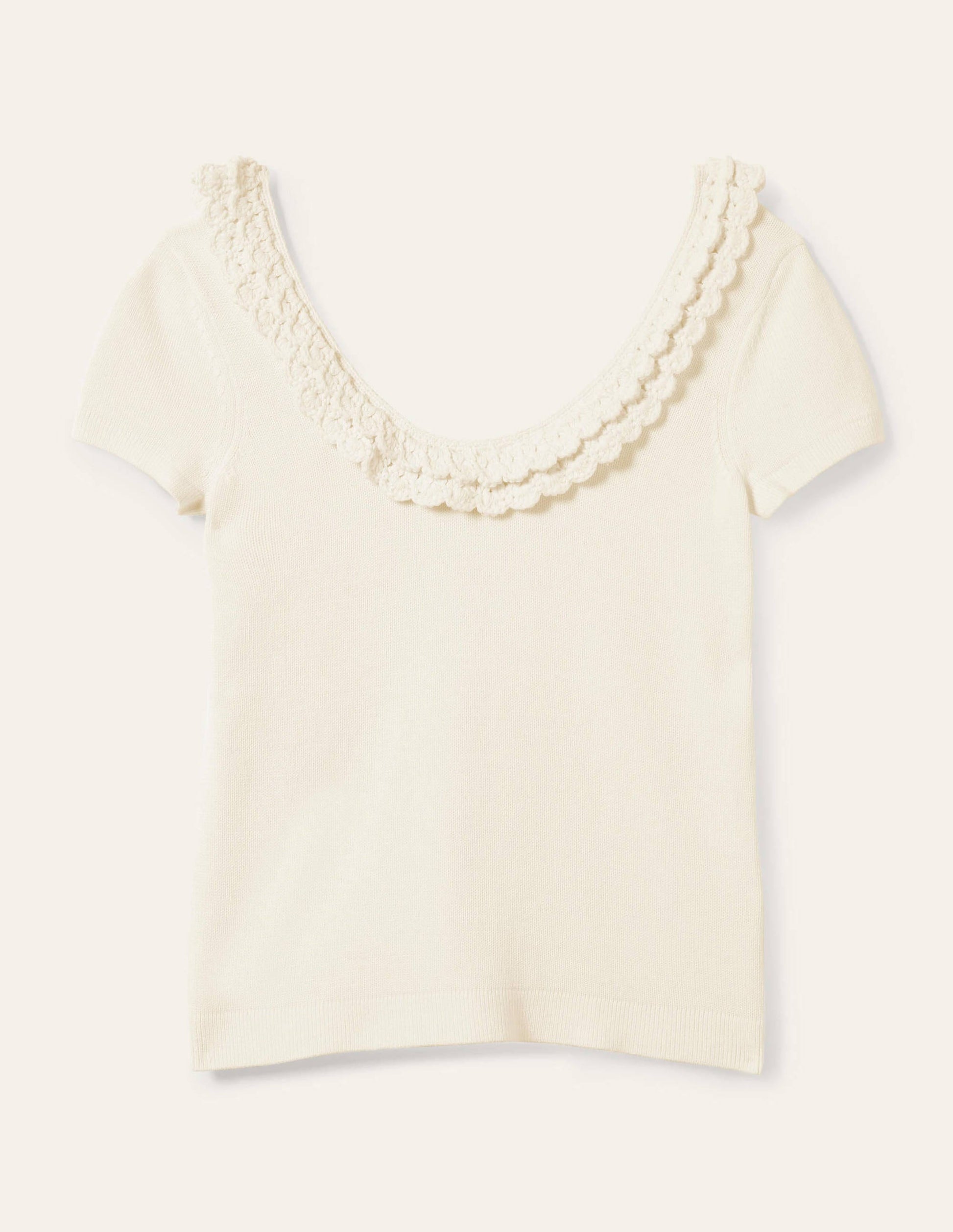 Crochet Scallop Knit T-shirt-Ivory-6