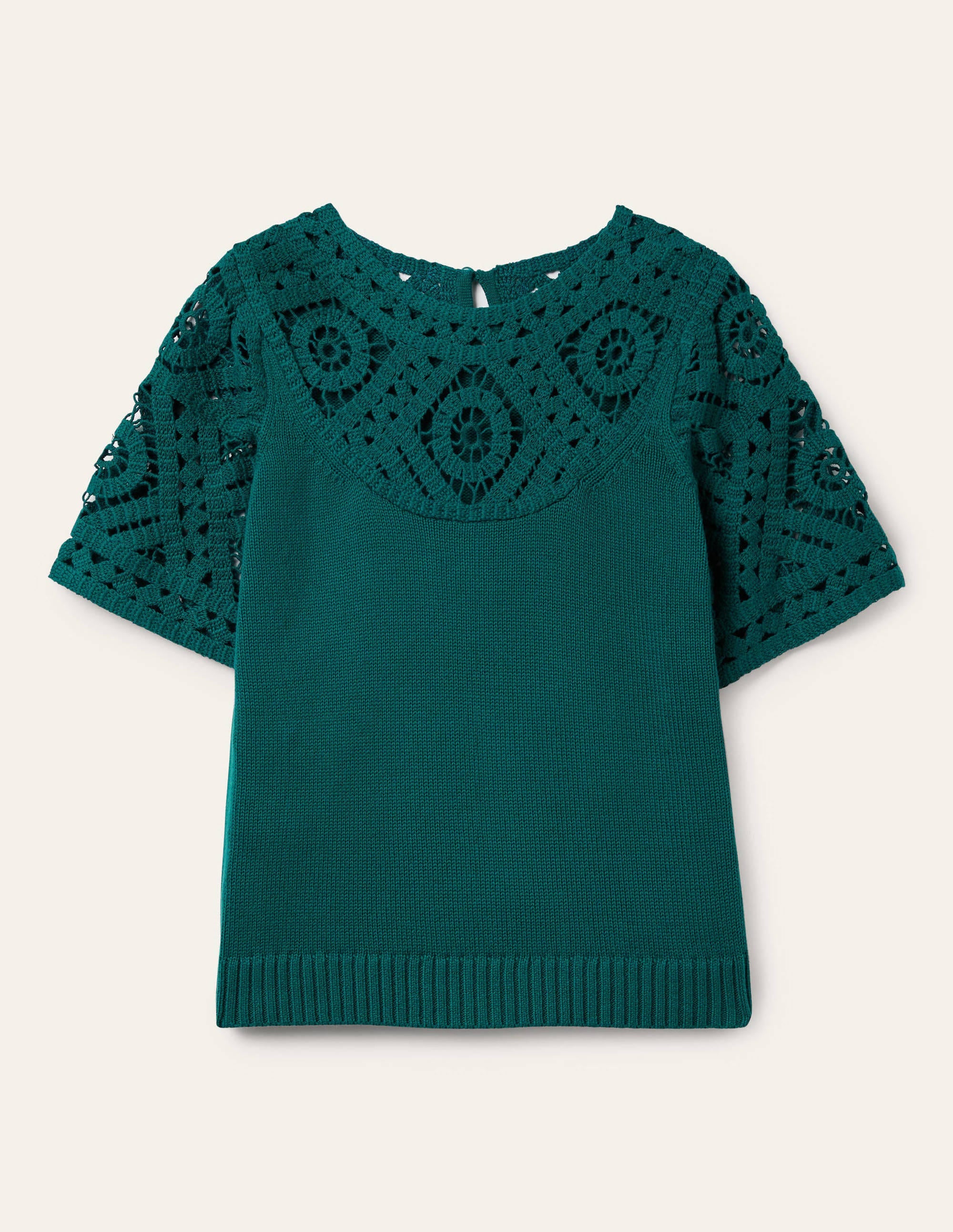 T-shirt en maille à détail crocheté-Vert baie de Chesapeake - Image 7
