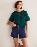 T-shirt en maille à détail crocheté-Vert baie de Chesapeake