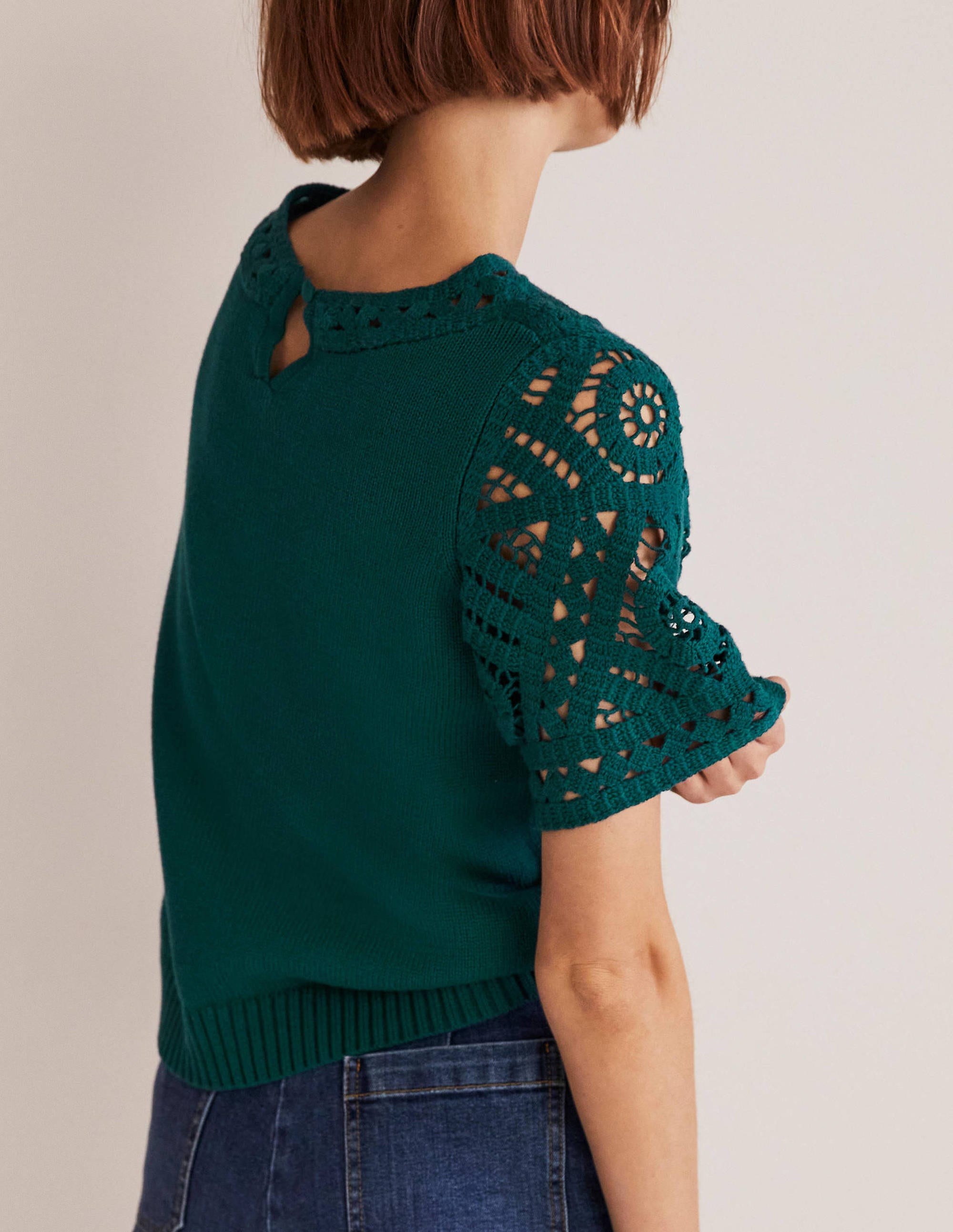 T-shirt en maille à détail crocheté-Vert baie de Chesapeake - Image 2