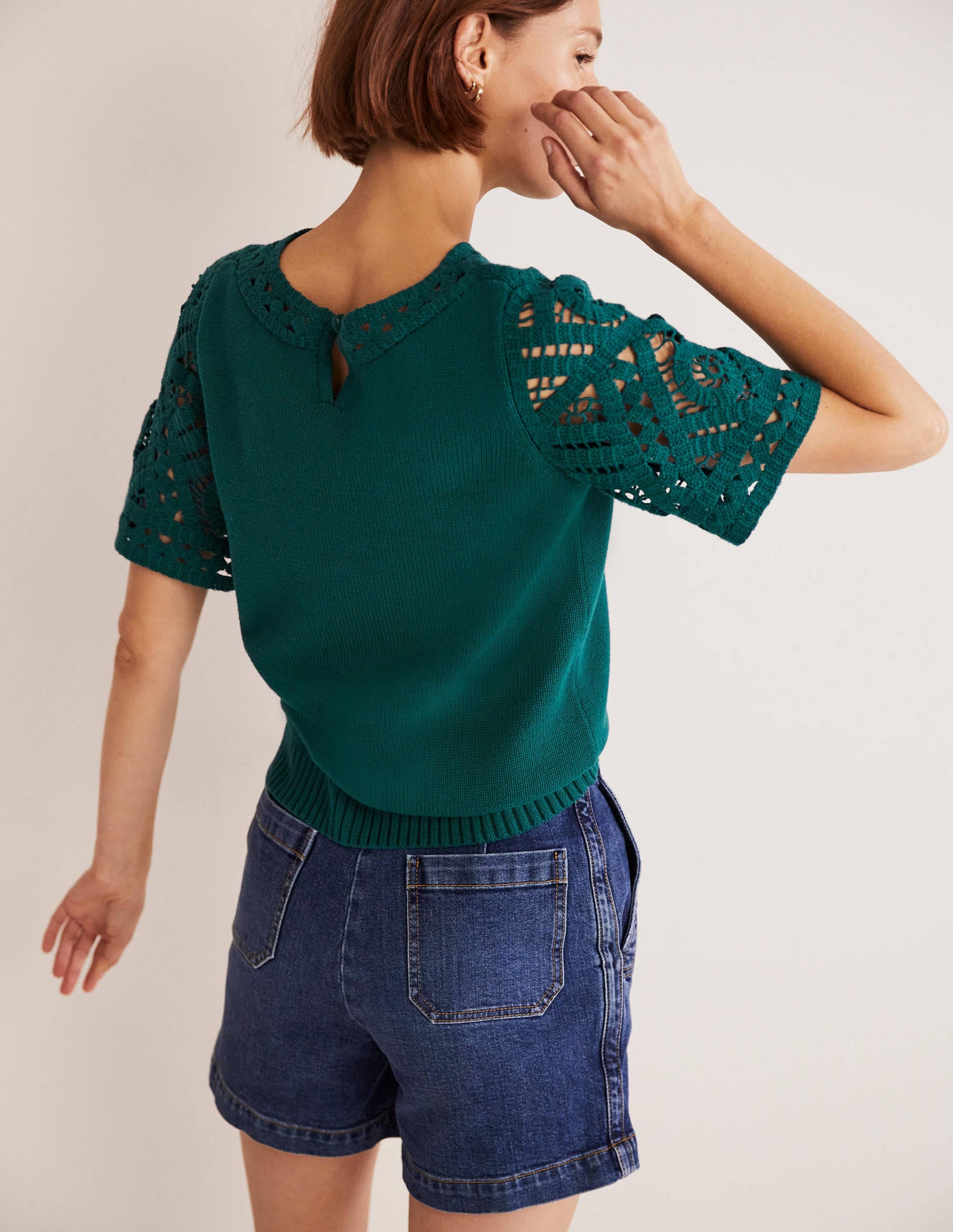 T-shirt en maille à détail crocheté-Vert baie de Chesapeake - Image 3