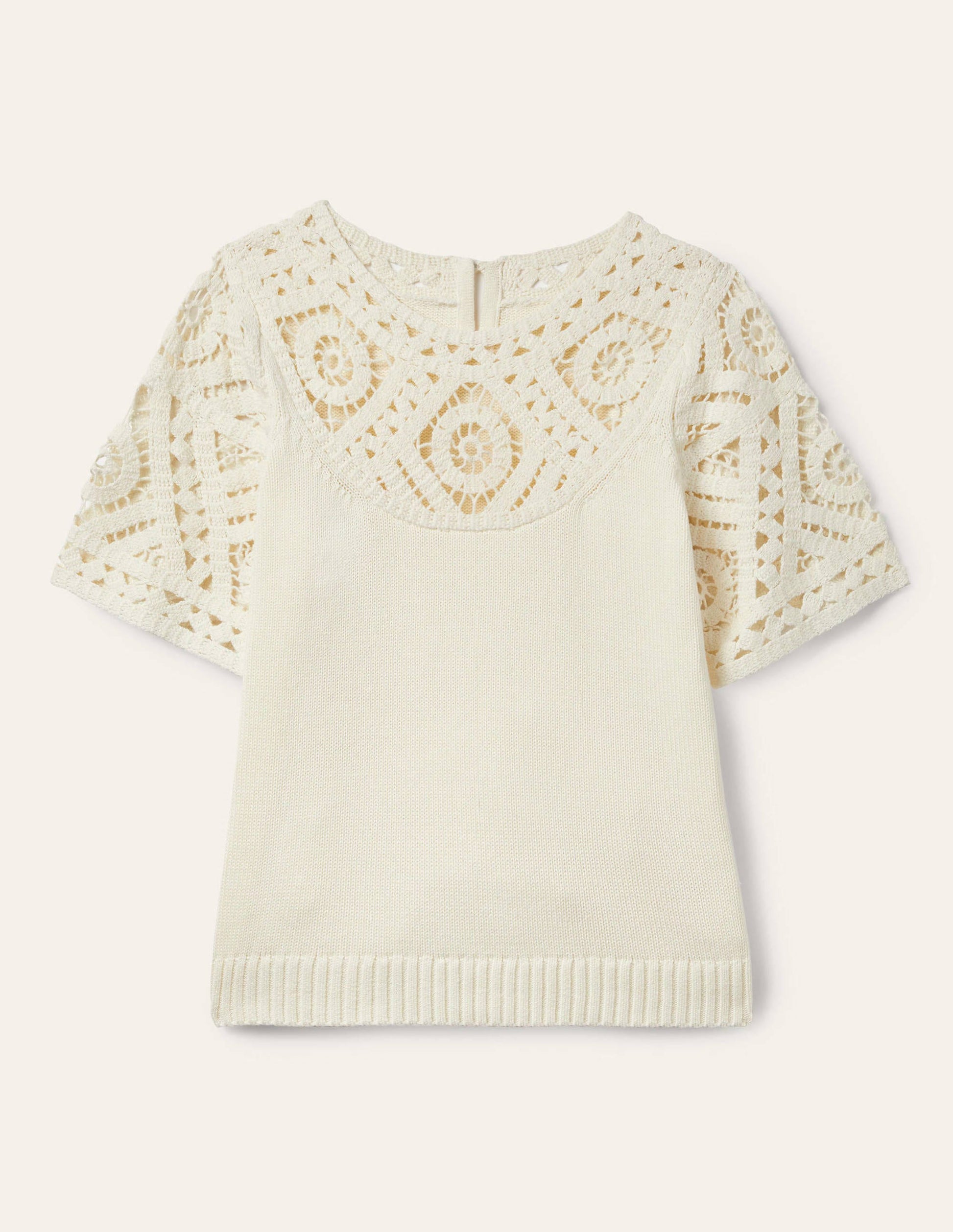T-shirt en maille à détail crocheté-Ivoire-7