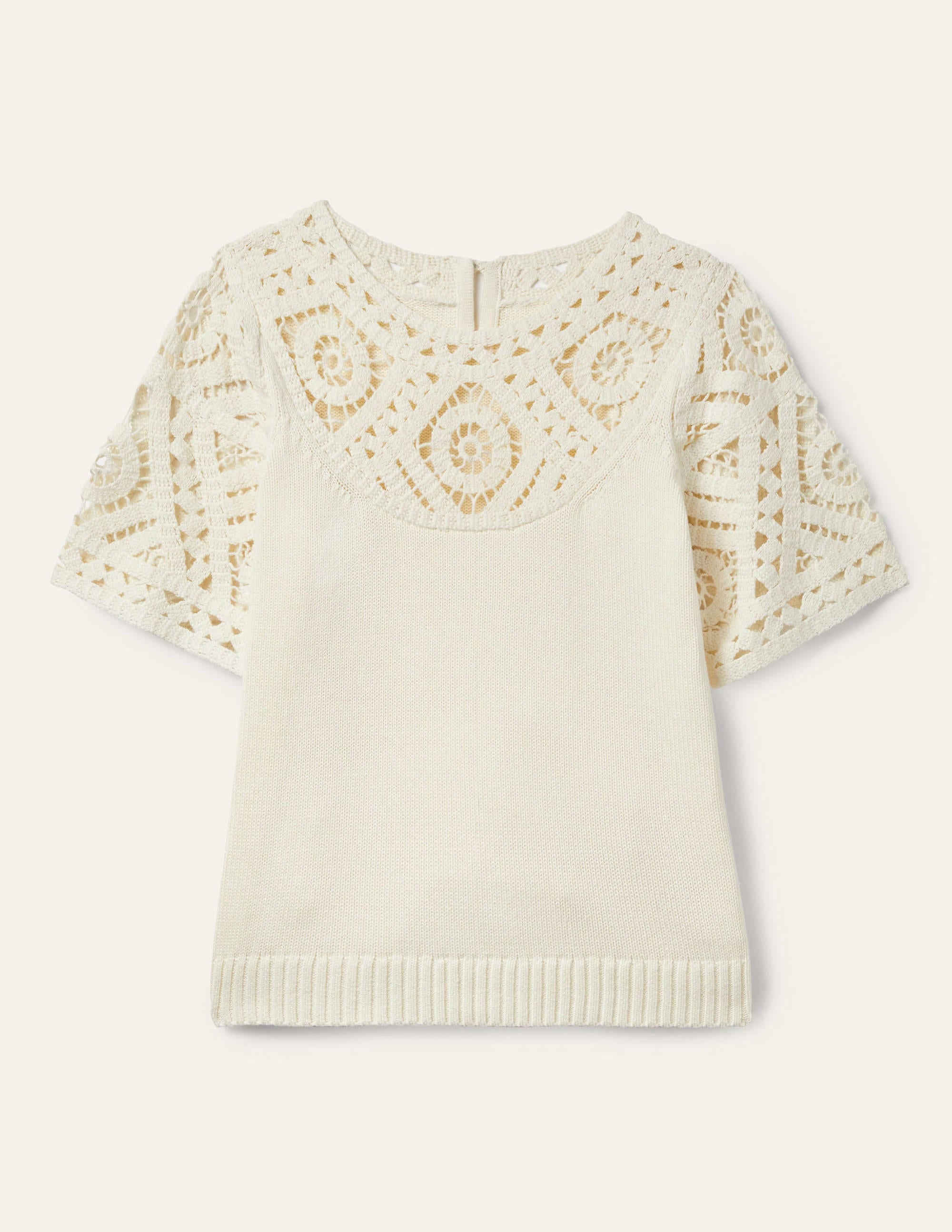 T-shirt en maille à détail crocheté-Ivoire - Image 7