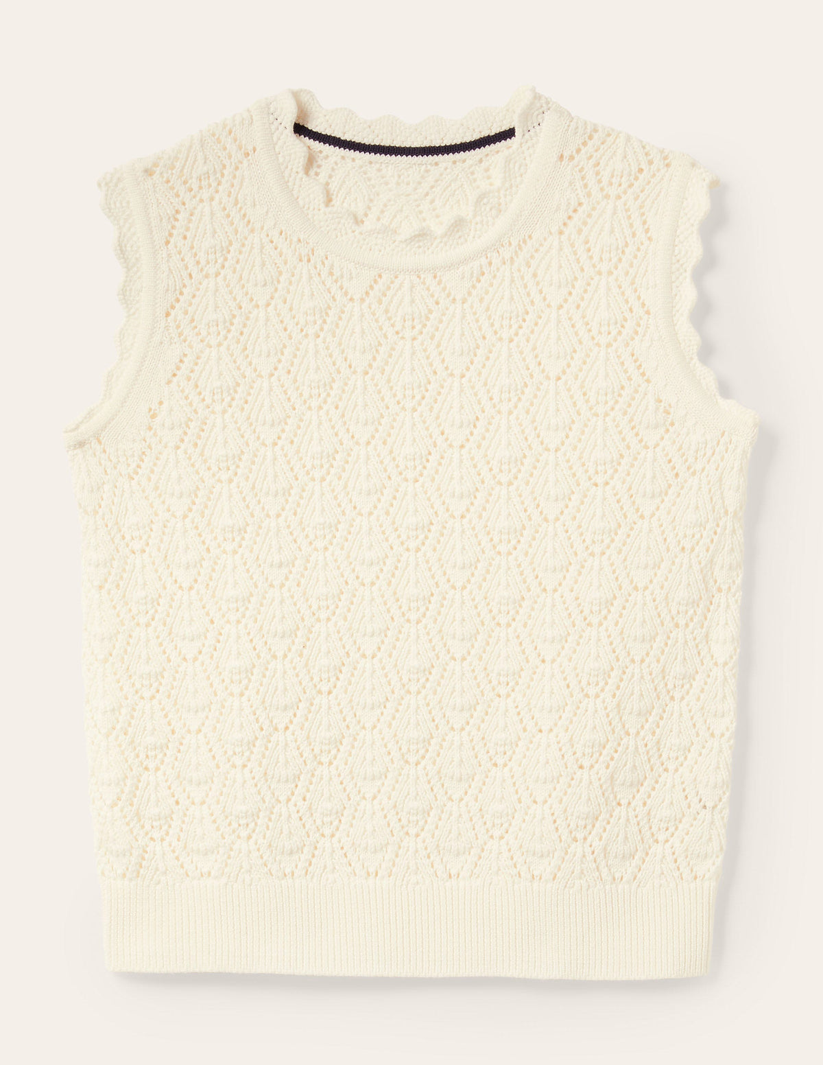 Stricktop mit Häkeldetails und Muschelsaum-Naturweiß - Image 6