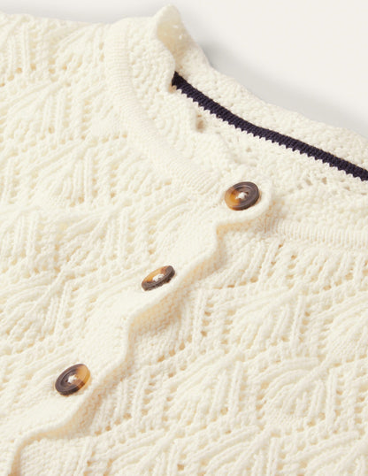 Cardigan mit Häkeldetails und Muschelsaum-Naturweiß