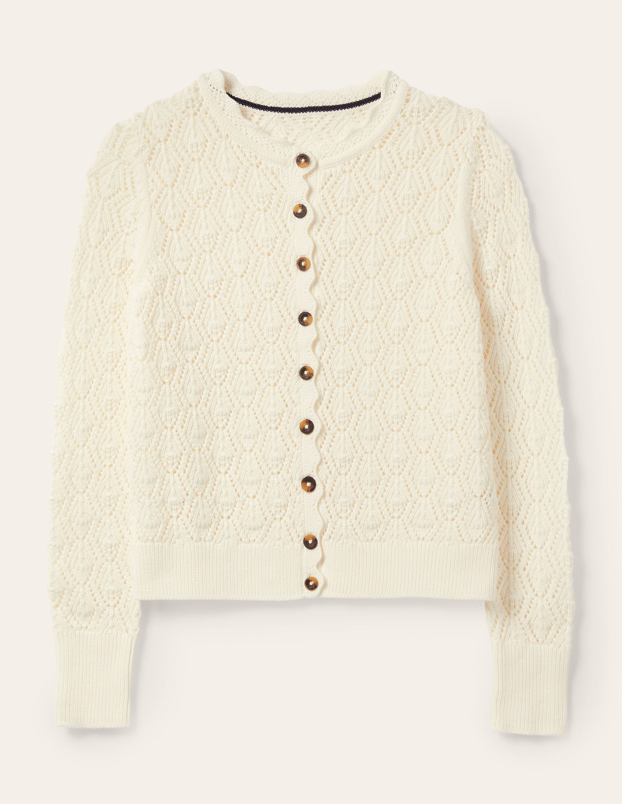 Cardigan mit Häkeldetails und Muschelsaum-Naturweiß - Image 7