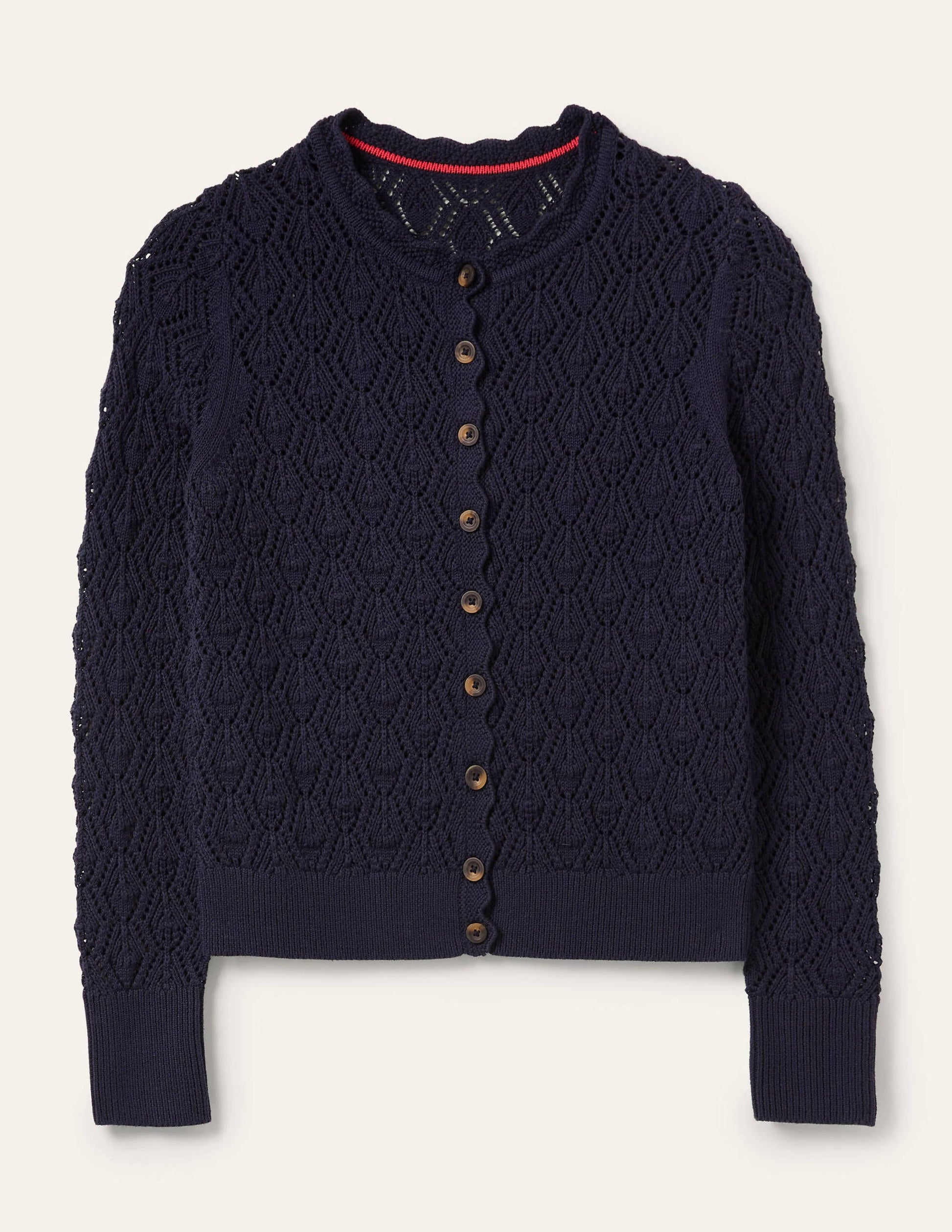 Gilet en crochet festonné-Bleu marine-7