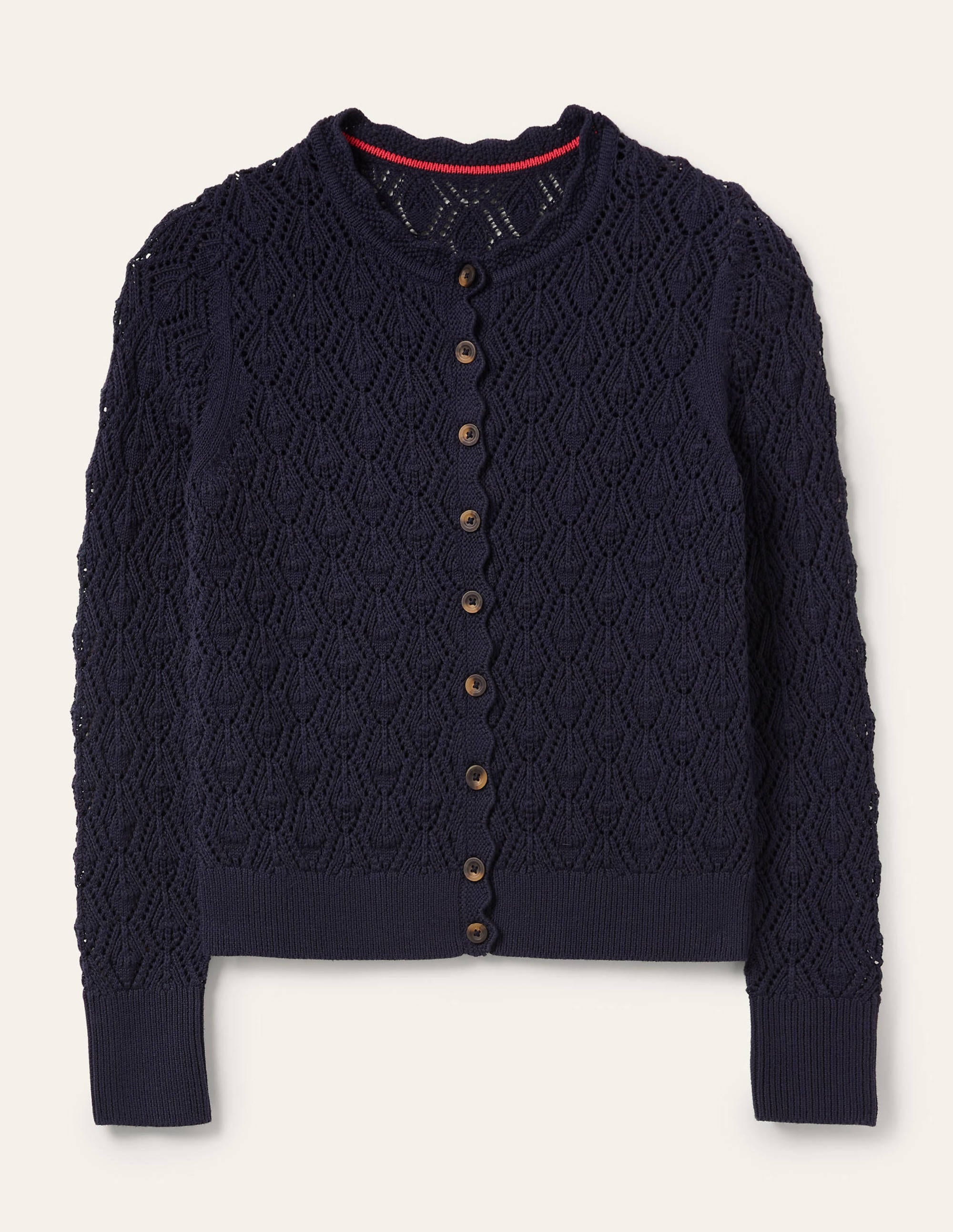 Gilet en crochet festonné-Bleu marine - Image 7