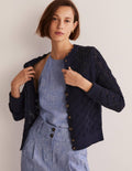 Gilet en crochet festonné-Bleu marine