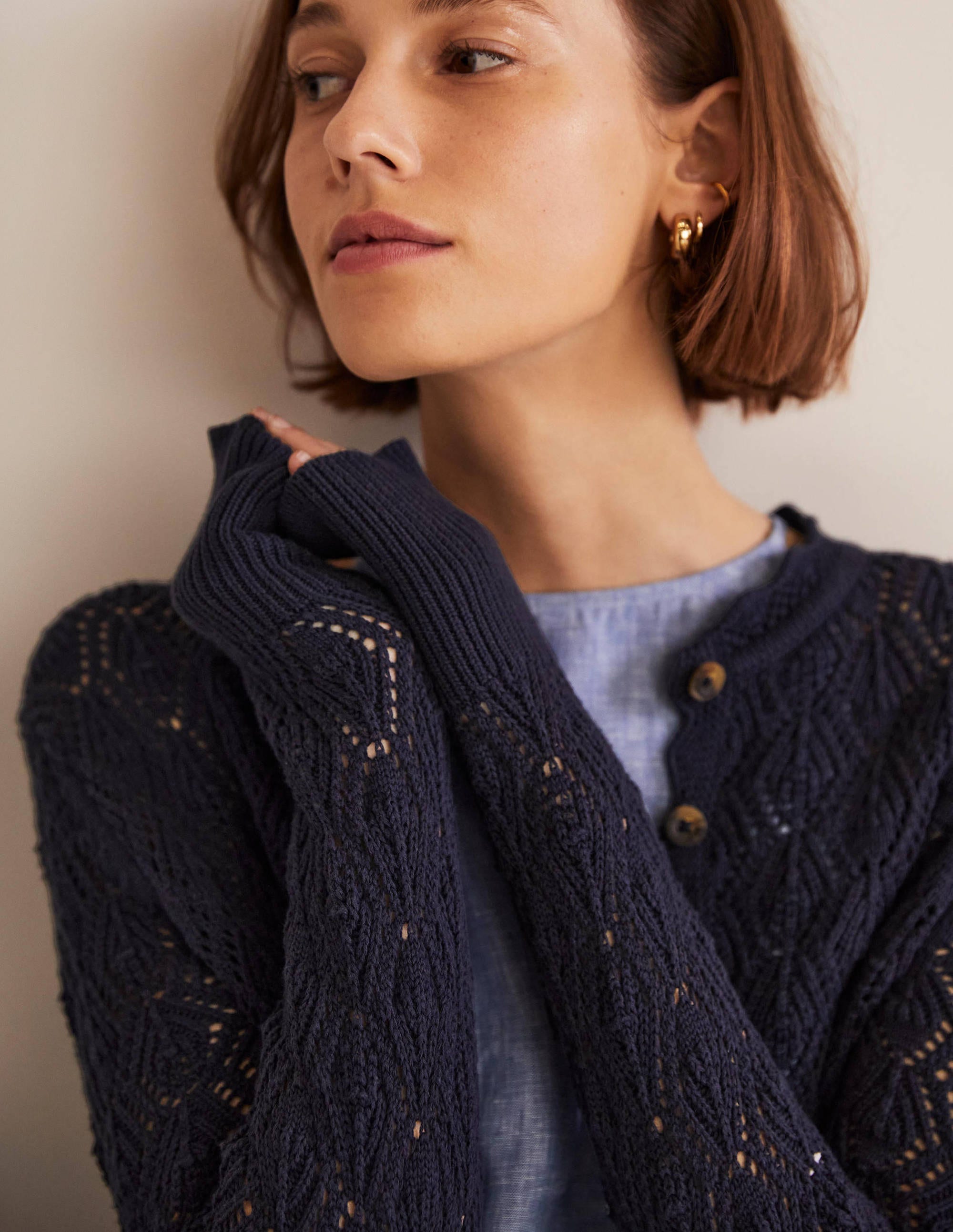 Gilet en crochet festonné-Bleu marine - Image 2